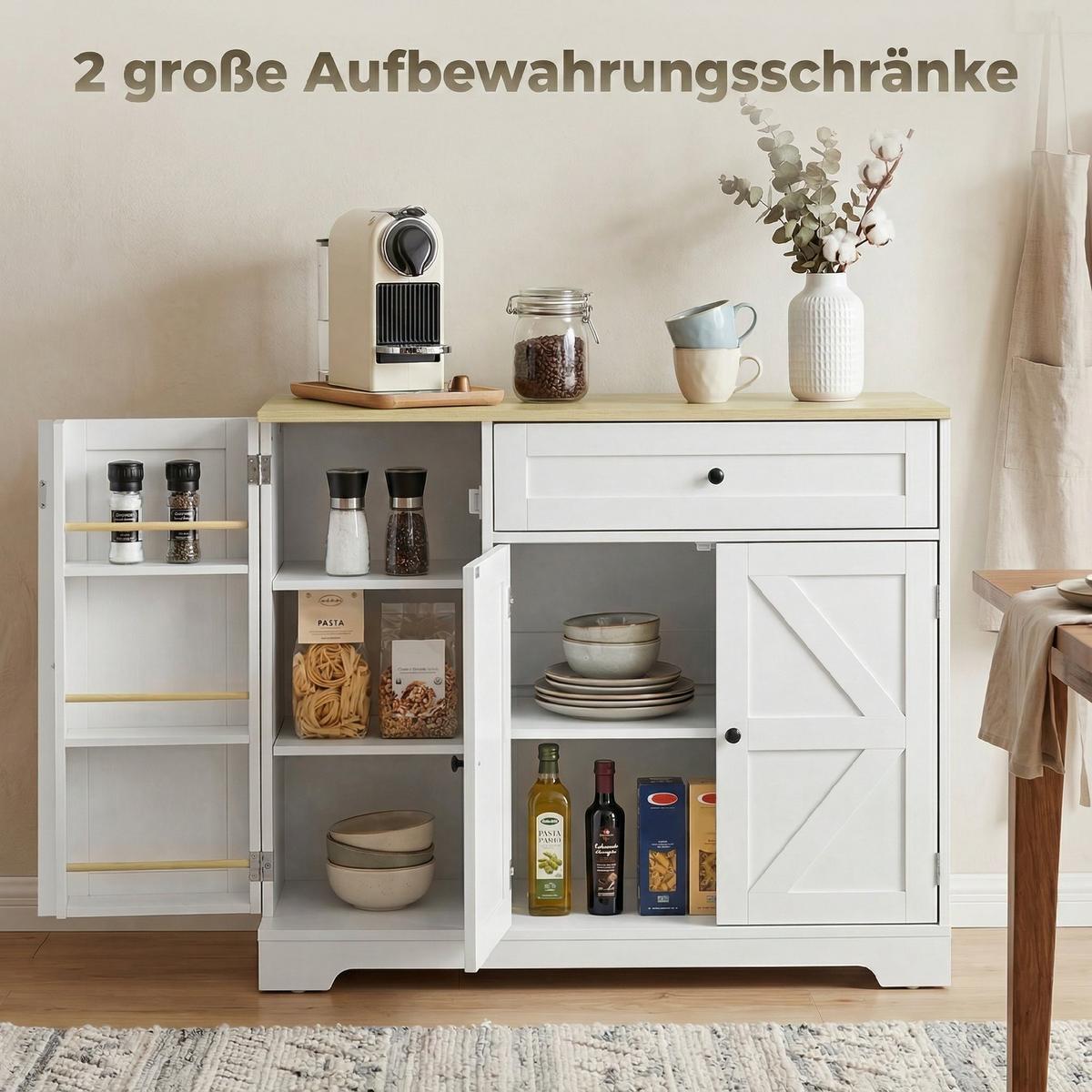 SIDEBOARD MDF Weiß - Schwarz/Weiß, Holzwerkstoff/Metall (40/81/100cm) - HOMCOM