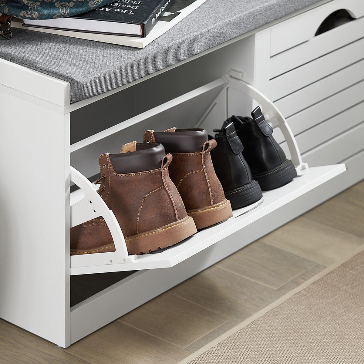 SCHUHBANK mit 2 Türen Weiß 97x30x47cm Modern - Weiß, Holzwerkstoff (30/47/97cm) - SoBuy