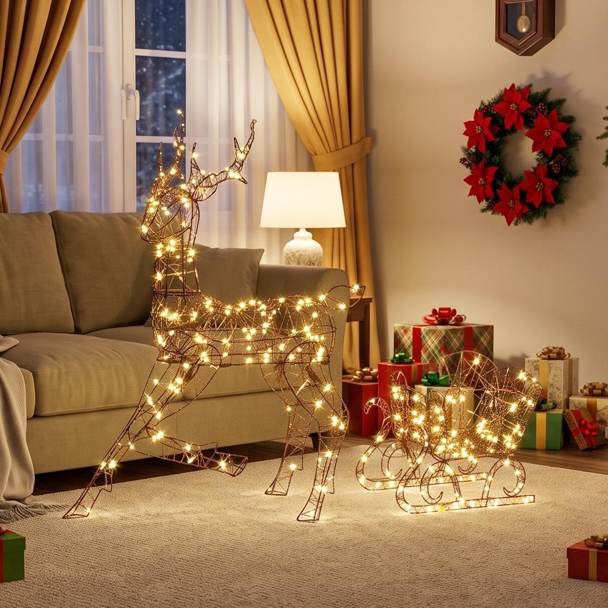 WEIHNACHTSFIGUR 2er Set Metall Polyrattan Braun - Braun, Metall (32/120/82cm) - Outsunny