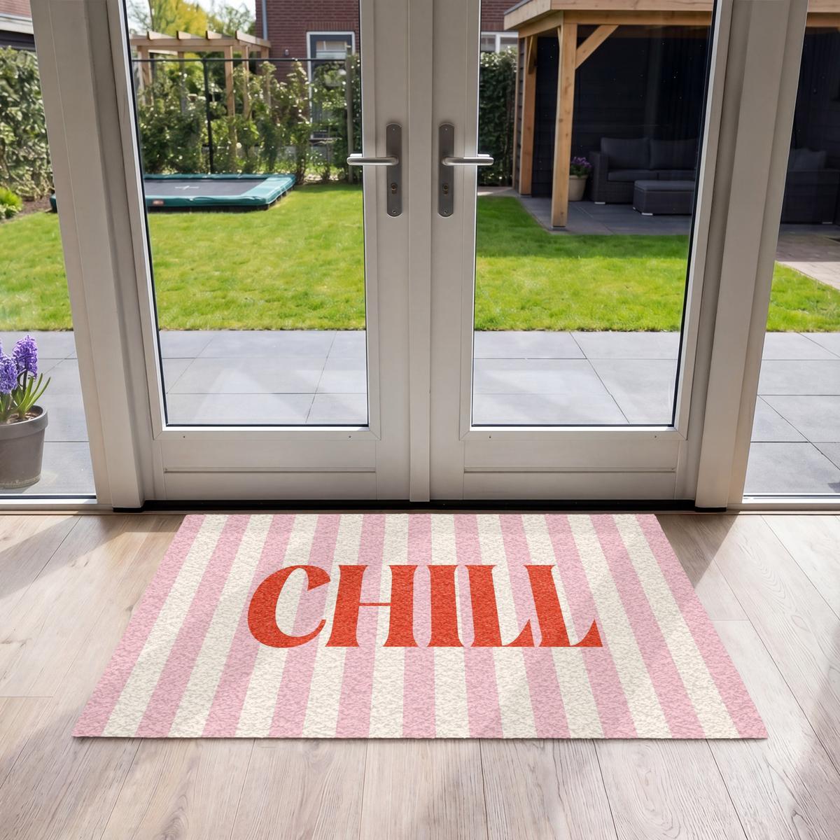 FUSSMATTE Zartrosa – Rot – Streifen – Chill 120x80 cm - Rosa, Kunststoff (120/0.4cm) - MuchoWow