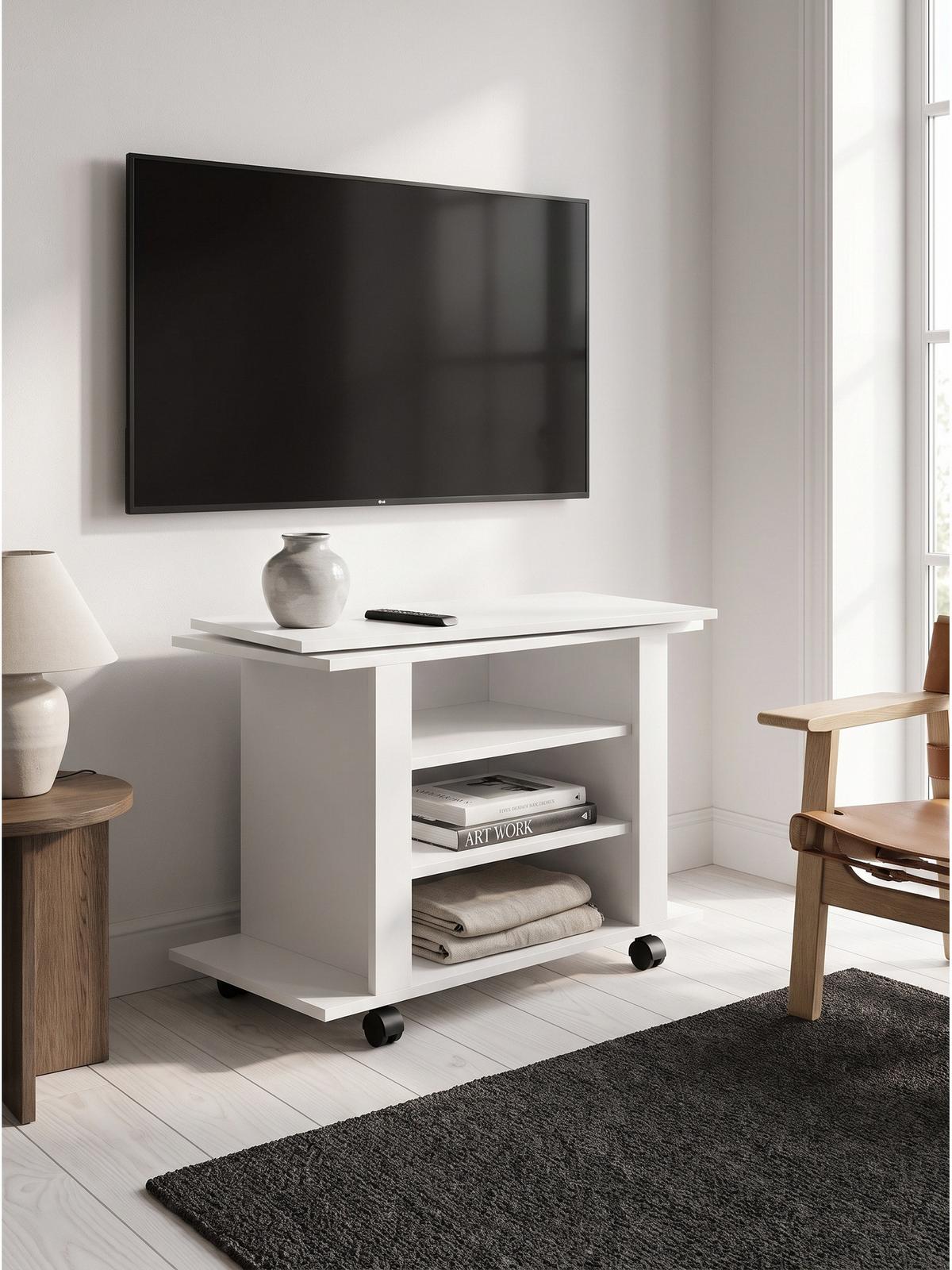 FERNSEHTISCH SEGRE, Spanplatte, mit Ablagen, Weiß, 78 x 38 x 51 cm - Weiß, Holzwerkstoff (78/51/38cm) - KADIMA DESIGN