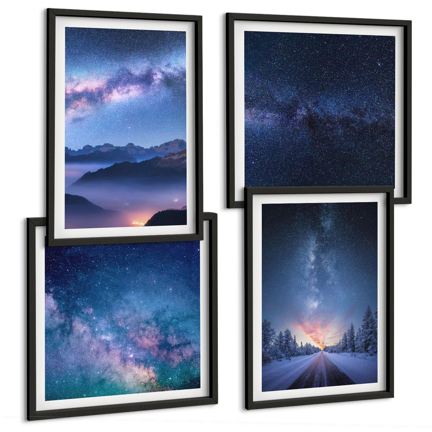 BILDER SET 4er Set - 50x50 cm & 40x60 cm Schwarzer Rahmen - Nachthimmel, Berge, Winter, Weltraum - Schwarz, Kunststoff (50/50cm) - TULUP