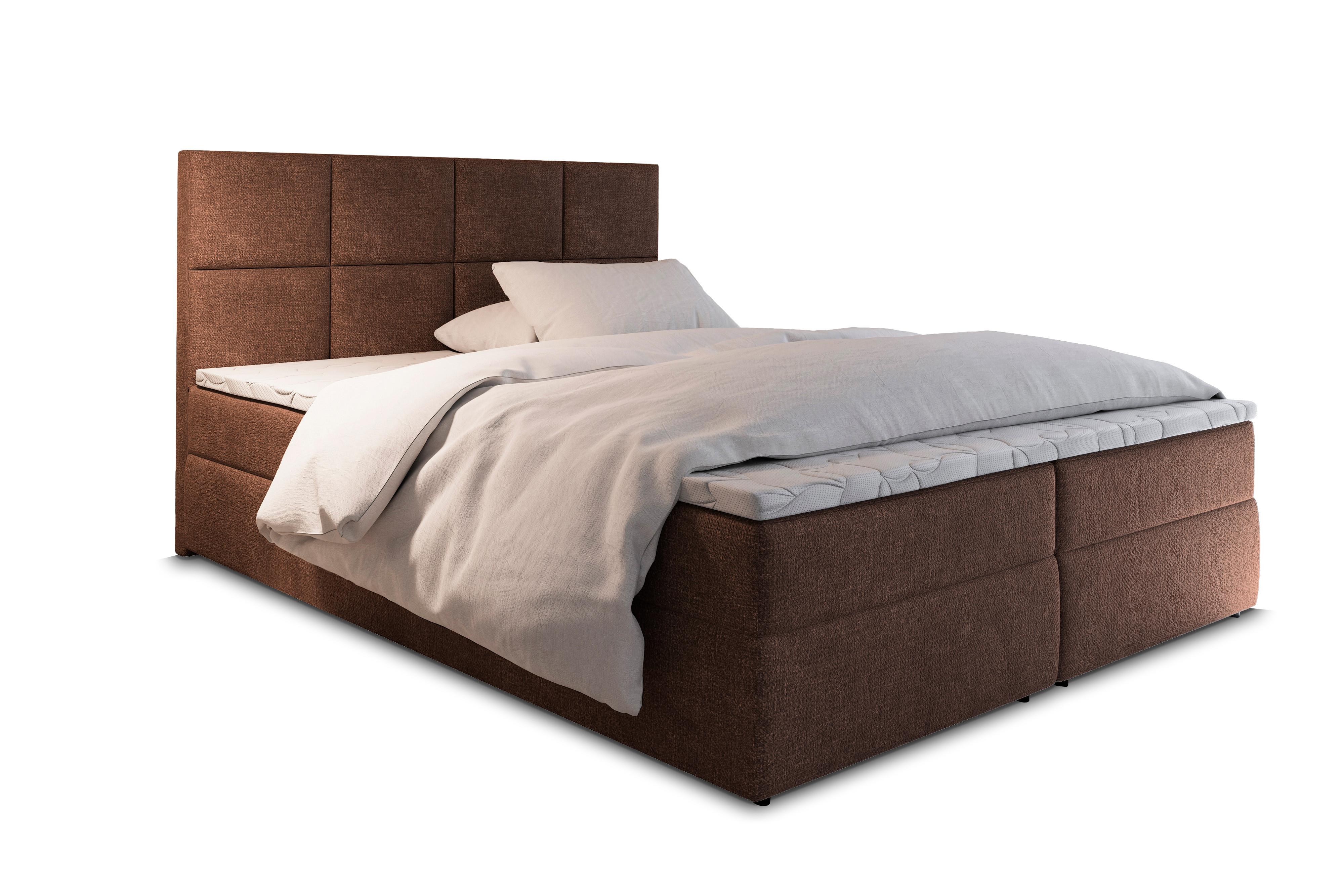 BOXBETT LENA 160x200 cm mit Matratze und Topper - Braun - Hellbraun, Holz (160/200cm) - MASSENO
