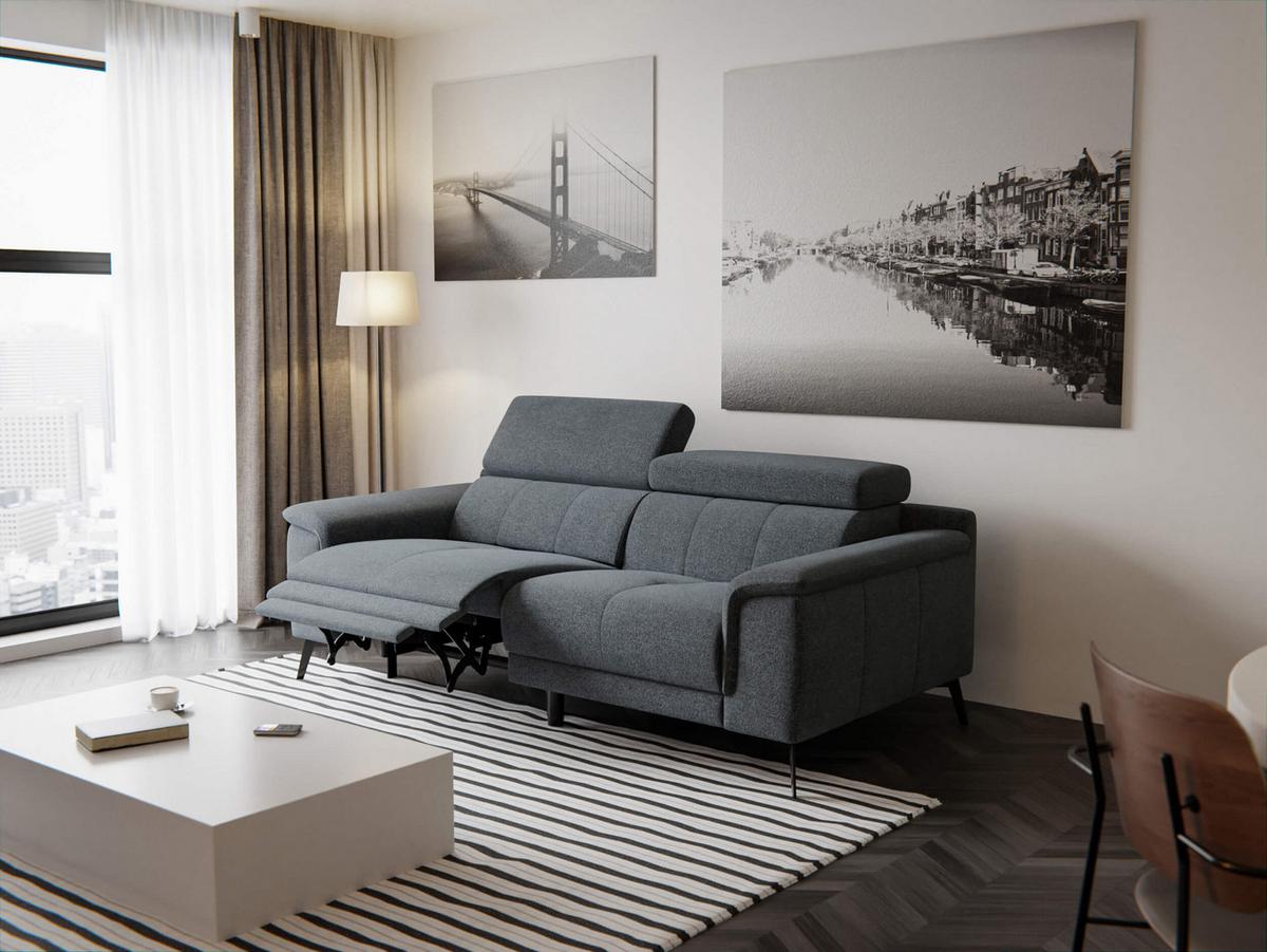 RELAXSOFA FIERO 3-Sitzer mit 1 Relaxfunktion, dunkelgrau - Dunkelgrau/Schwarz, Holzwerkstoff/Textil (212/82/103cm) - Wozimo