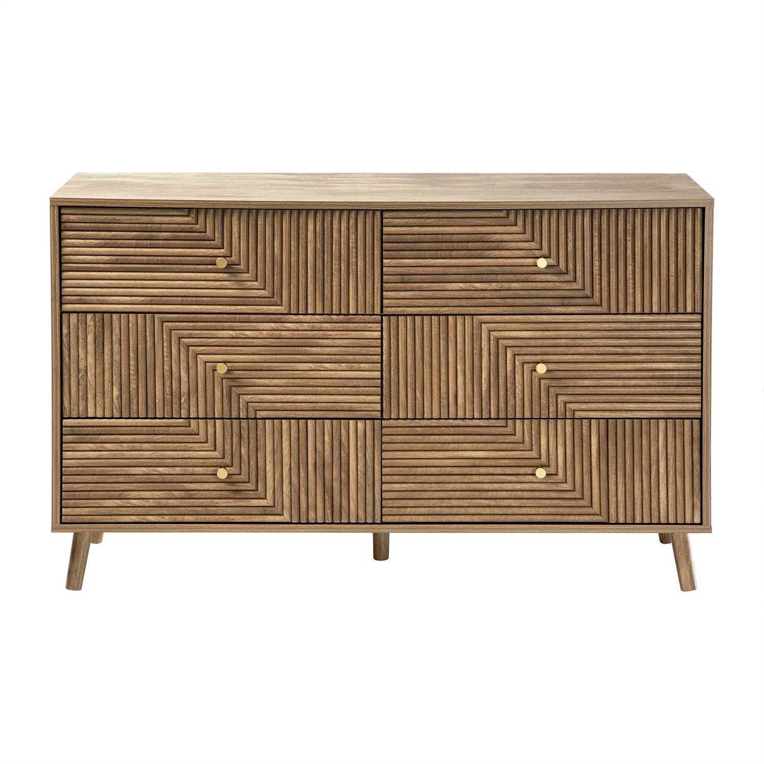 KOMMODE mit 6 Schubladen und laminierten Fronten 39/75/120 cm - Eschefarben, Holzwerkstoff (39/75/45cm) - Calicosy