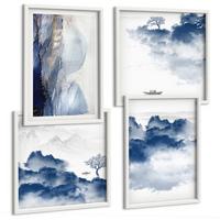 BILDER SET 4er Set - 50x50 cm & 40x60 cm Weißer Rahmen - Berge, Wolken, Bäume, Vögel im Hintergrund - Weiß, Kunststoff (50/50cm) - TULUP