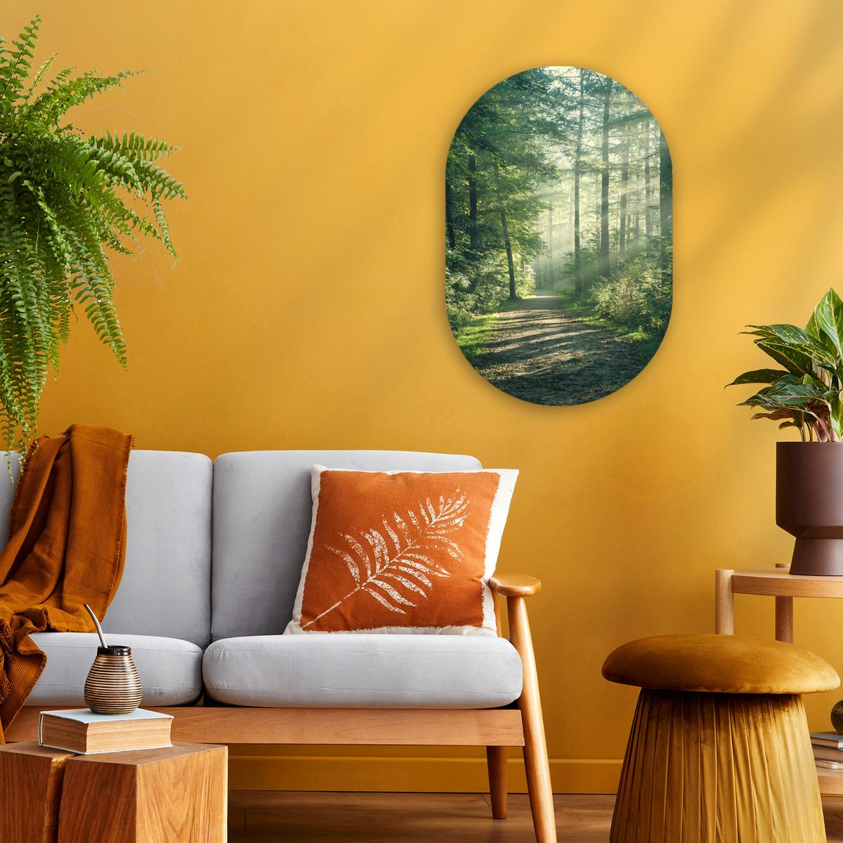 WANDBILD Wald - Weg - Sonne - Bäume - Grün - Natur Deko Wohnzimmer 40x60 cm - Waldgrün, Kunststoff (40/60cm) - MuchoWow