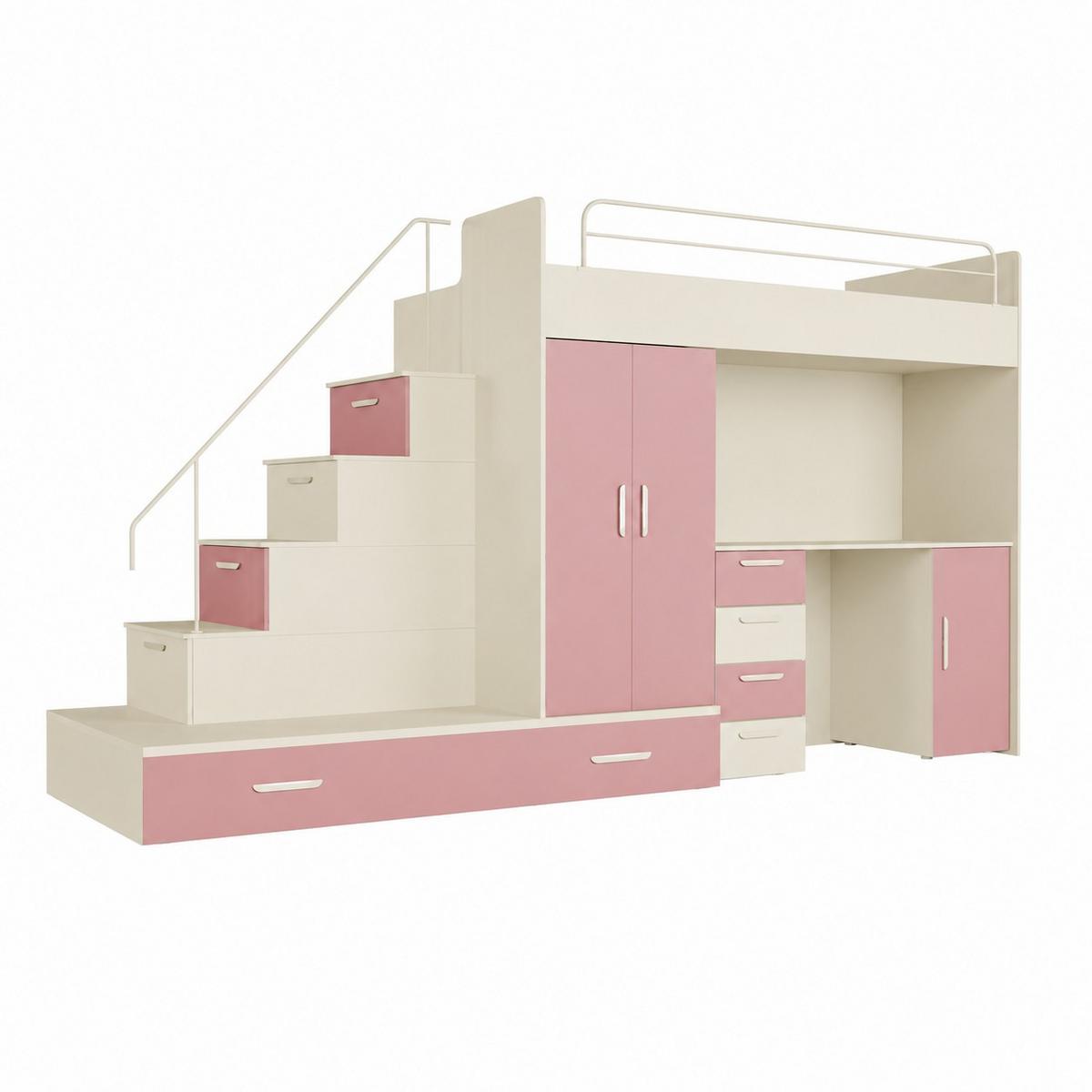 KINDERZIMMER Set RAJ 5, Matt mit Hochbett, Schrank und Schreibtisch - Kaschmir/Altrosa, Holzwerkstoff (320/180/86cm) - Lookway