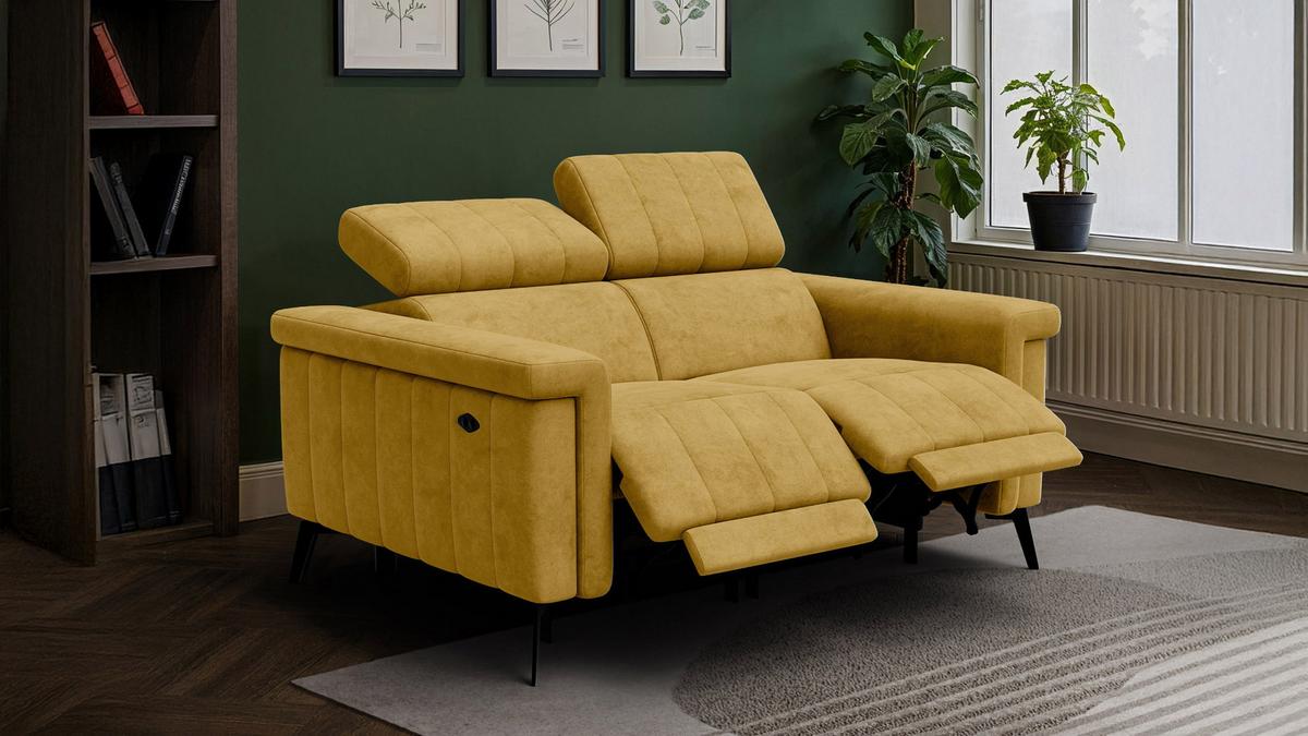 RELAXSOFA NORDEL 2-Sitzer, senfgelb - Gelb/Schwarz, Holz/Textil (150/80/105cm) - Wozimo