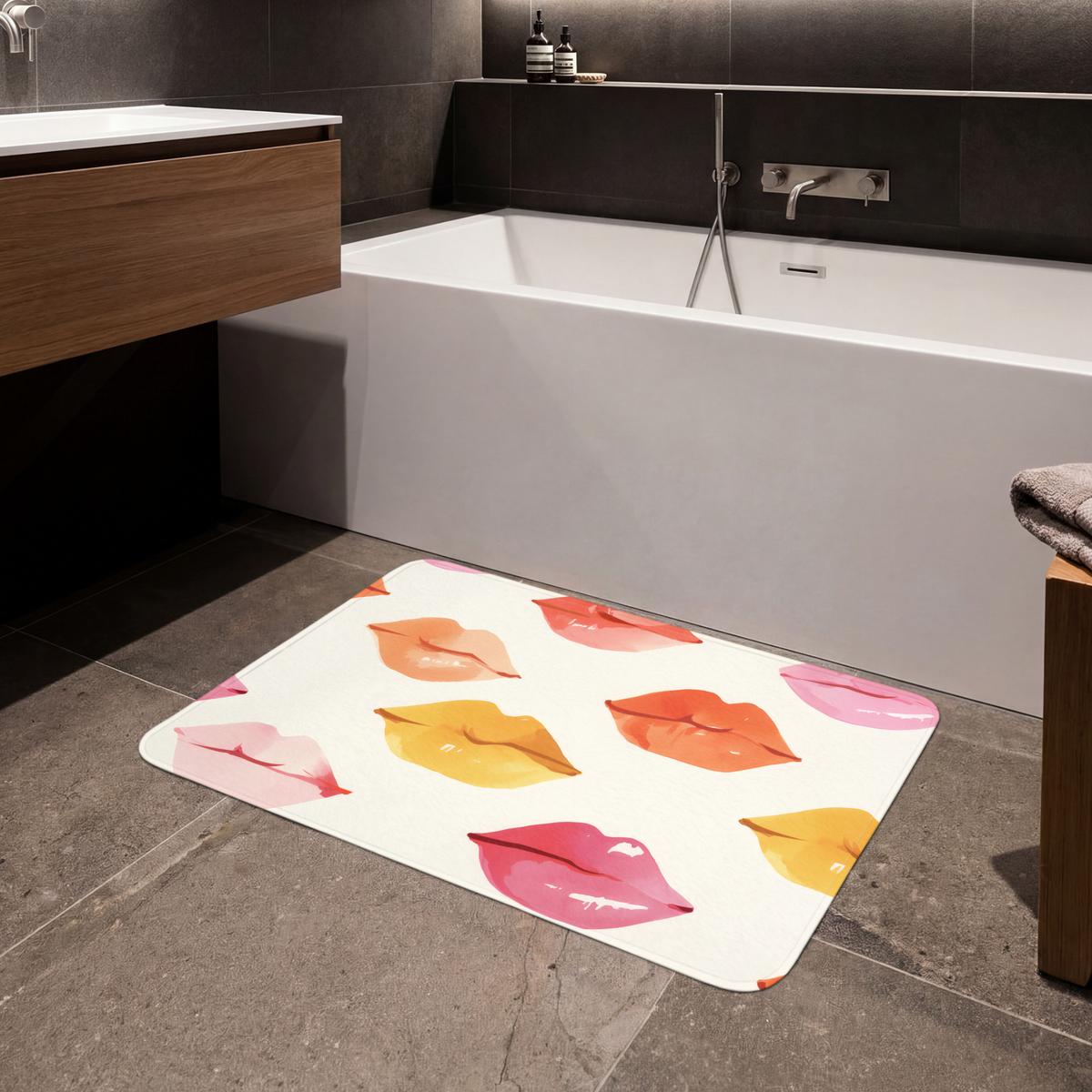 BADEMATTE Lippen - Bunt - Glänzend 90x60 cm - Rosa, Textil (90/60cm) - OnlyWow