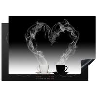 HERDABDECKPLATTE Kaffee - Herz - Schwarz und weiß - Tassen Ceranfeldabdeckung 76x51.5 cm - Weiß, Kunststoff (76/51.5/0.2cm) - MuchoWow