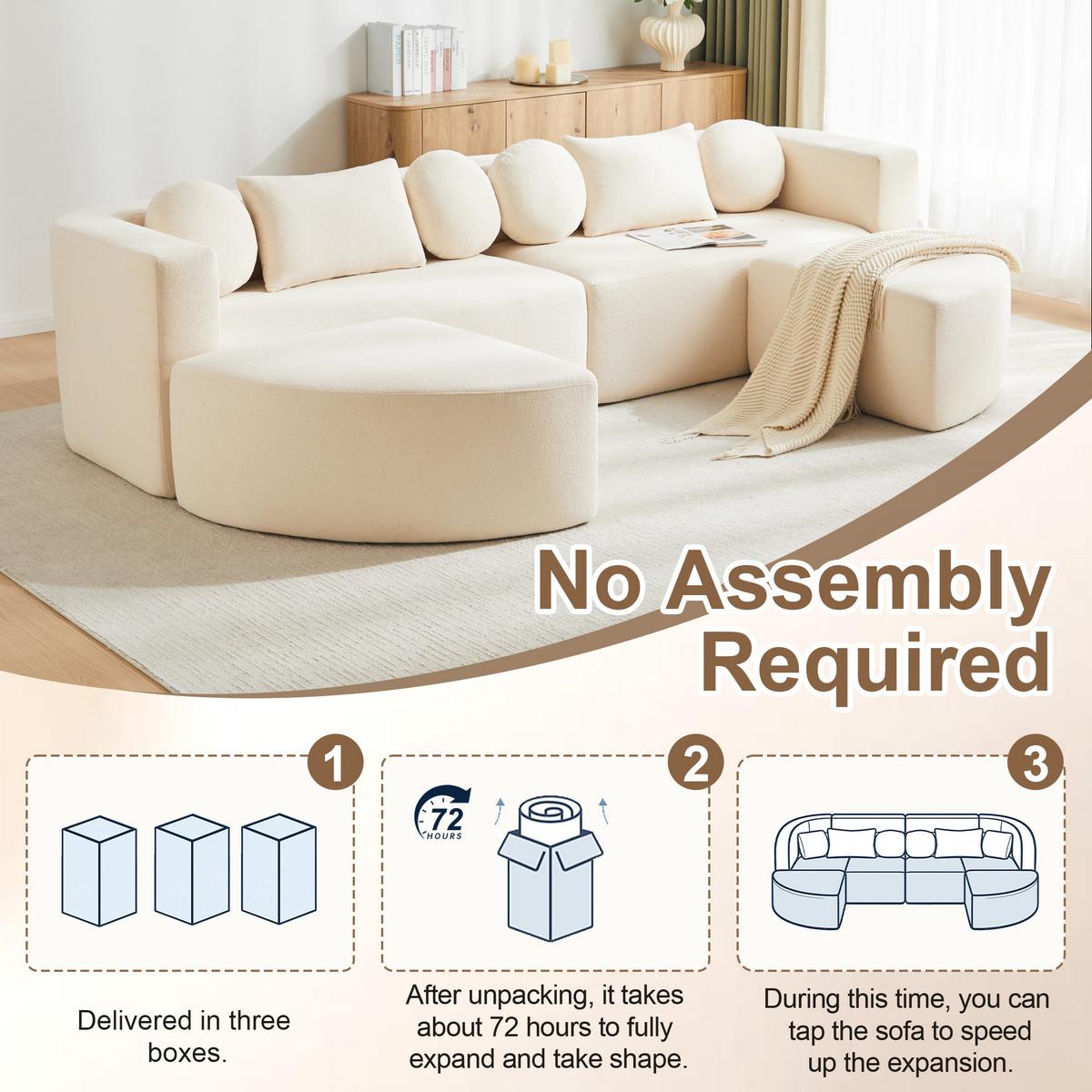 SCHLAFCOUCH aus Chenille in Beige Modulares Design & Ohne Montage - Beige, Textil (165/68/292cm) - Urban Meuble
