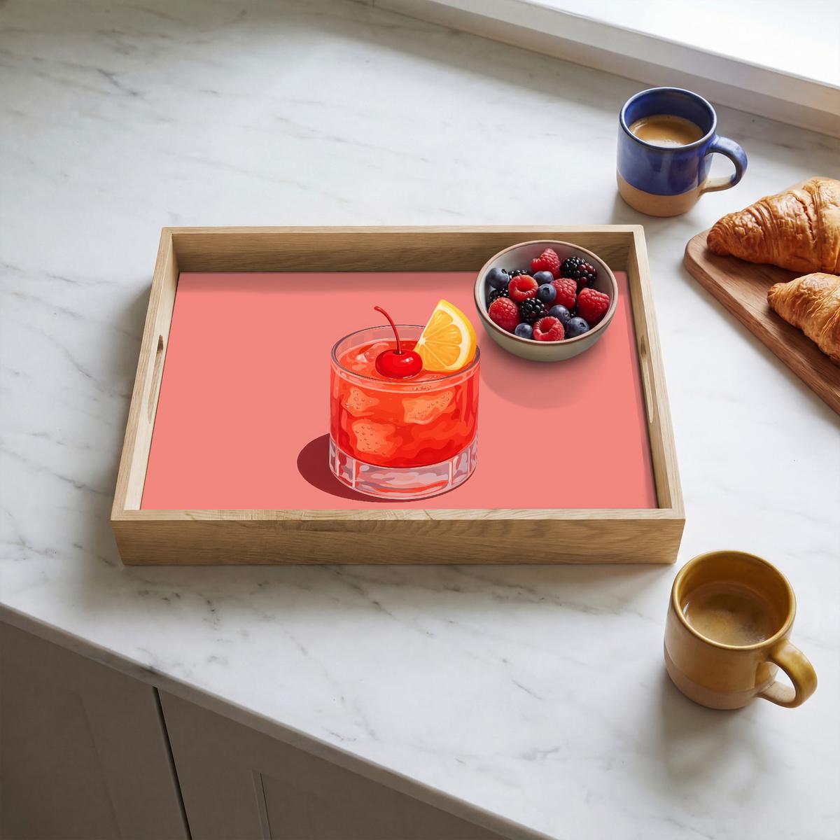 TABLETT Glas - Eiswürfel - Zitrone - Kirsche 40x30 cm - Rosa, Holz (40/5/5cm) - OnlyWow