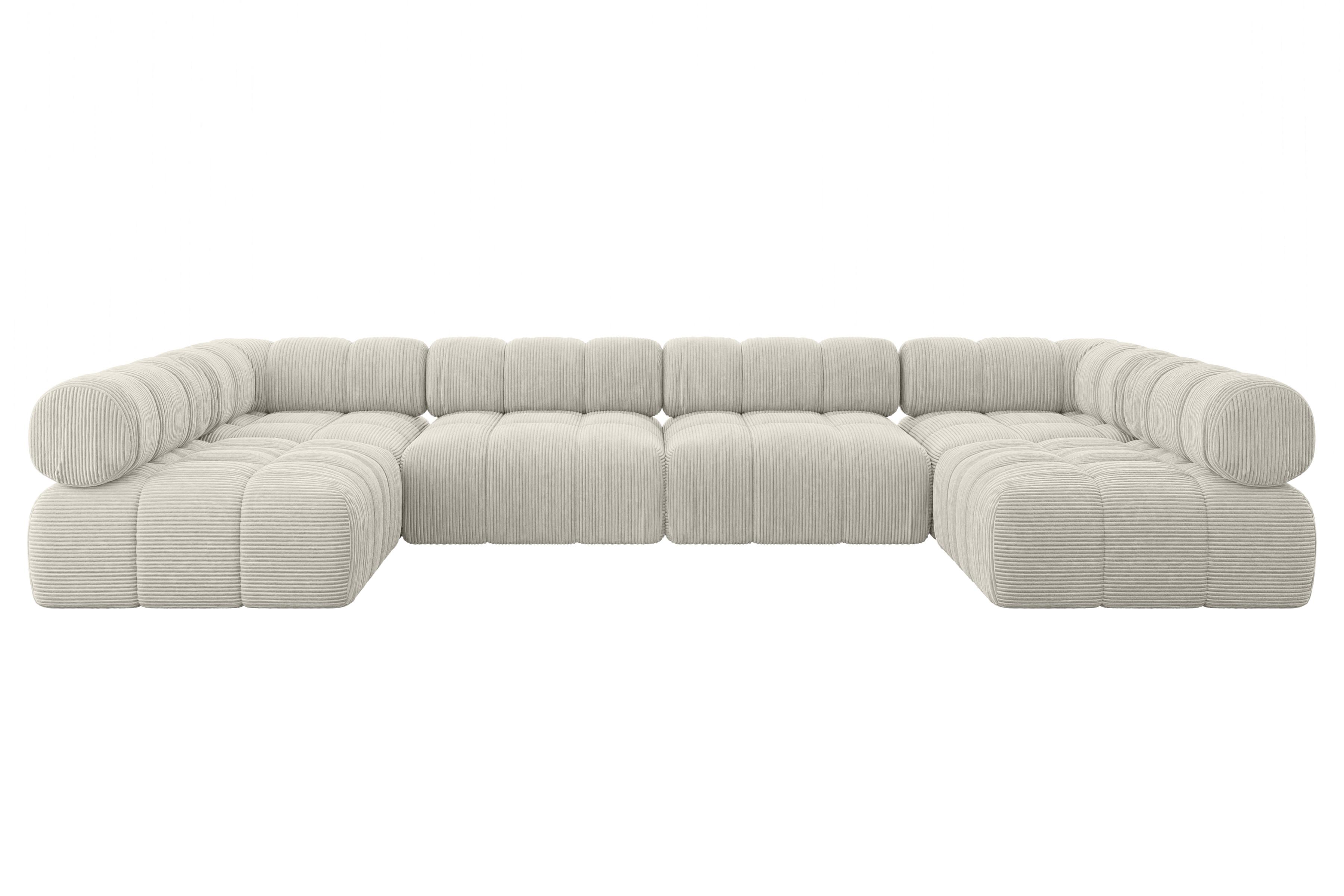 WOHNLANDSCHAFT modulares Sofa Garvo-U2 - 380x190x70 cm Creme Cord - Hellgrau/Creme, Holzwerkstoff/Textil (380/70/190cm) - ALTDECOR