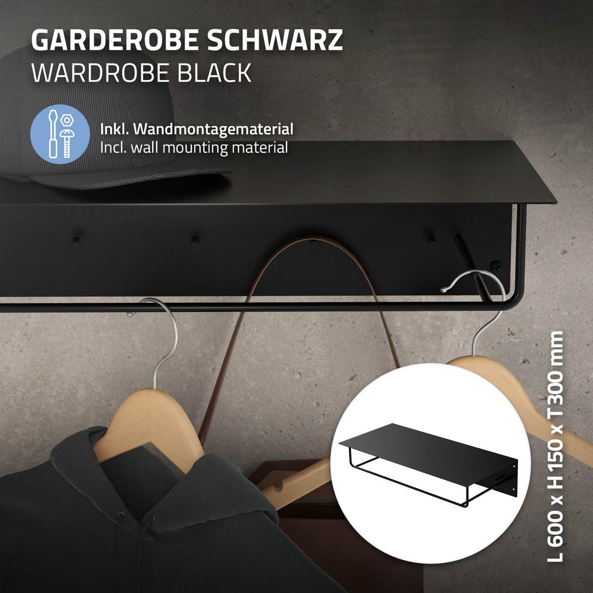 KLEIDERSTANGE 2er Set - Schwarz, Metall (30/15/60cm) - ML-DESIGN
