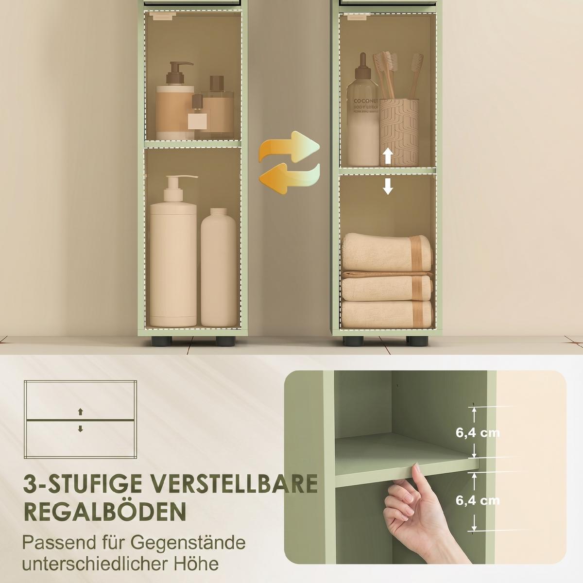 BADEZIMMERSCHRANK Spanplatte Grün - Schwarz/Grün, Karton/Holzwerkstoff (20/180/20cm) - Kleankin