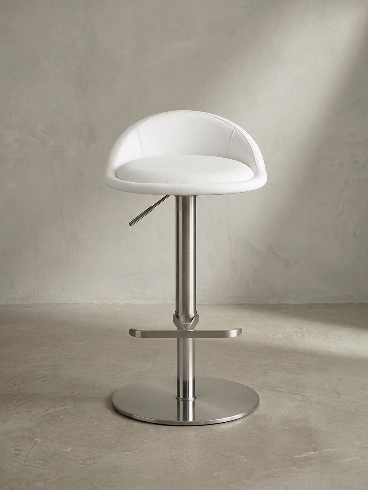 BARHOCKER Höhenverstellbar Edelstahl Halbrunde Rückenlehne DONAU, Weiß 43x43x90 cm - Silberfarben/Weiß, Kunststoff/Textil (43/90/43cm) - KADIMA DESIGN