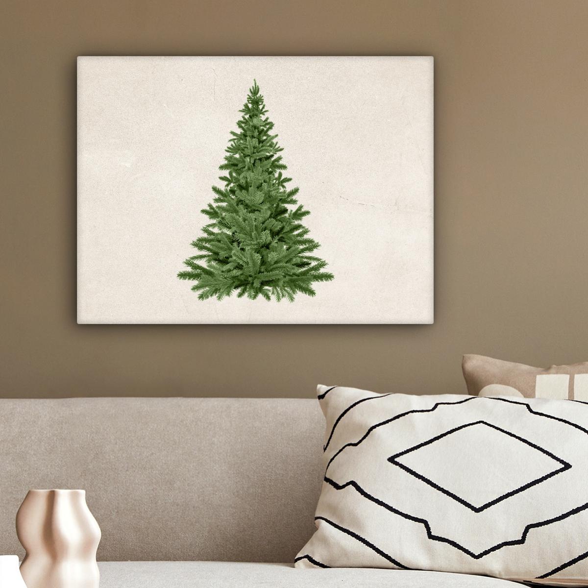 LEINWANDBILD Weihnachtsbaum - Grün - Weihnachten - Feiertage Wandbild 40x30 cm - Olivgrün, Textil (40/30cm) - MuchoWow