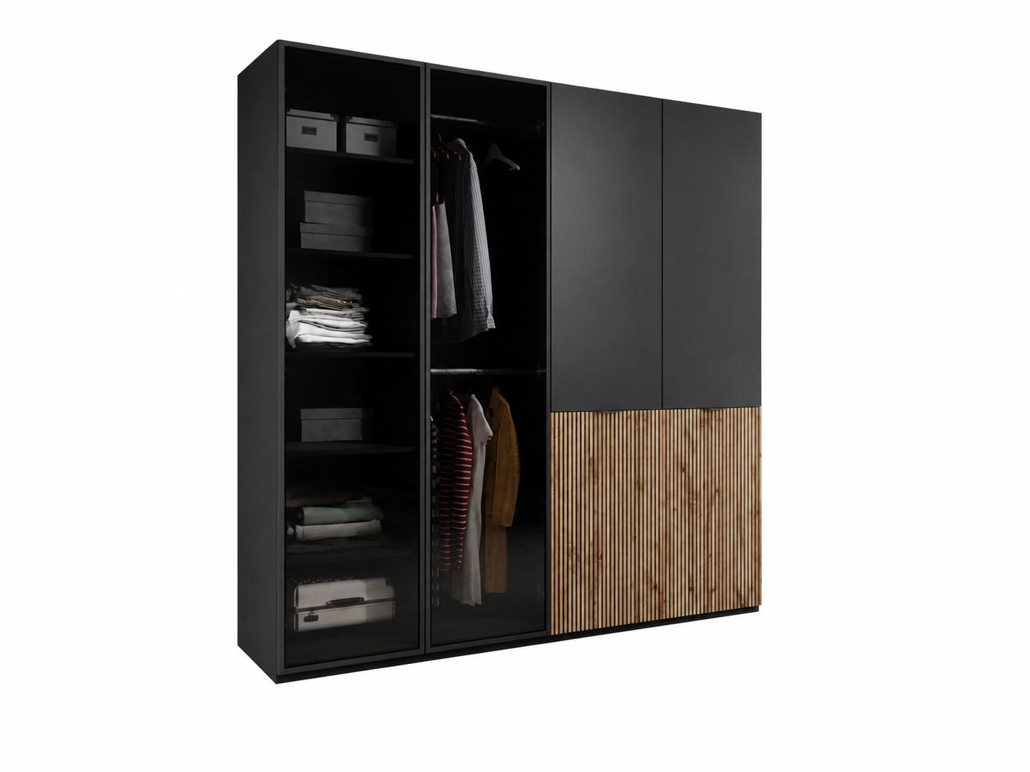 DREHTÜRENSCHRANK ATELIO 202/200/51 cm Modern Kleiderschrank 4-türig Schwarz - Schwarz, Holzwerkstoff (202/200/51cm) - MASSENO