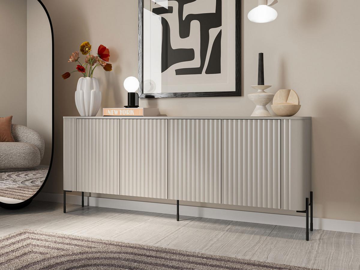 KOMMODE Vera 190 - Kaschmir/Schwarz, Holzwerkstoff/Metall (190/80/40cm) - MIRJAN24