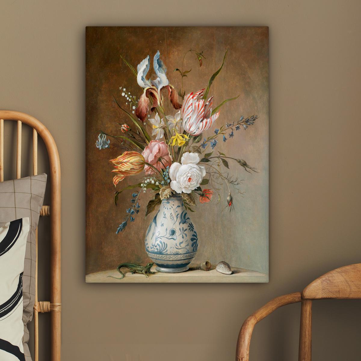 LEINWANDBILD Alte Meister - Blumen - Balthasar van der Ast Wandbild Wohnzimmer 60x80 cm - Hellbraun, Textil (60/80cm) - MuchoWow