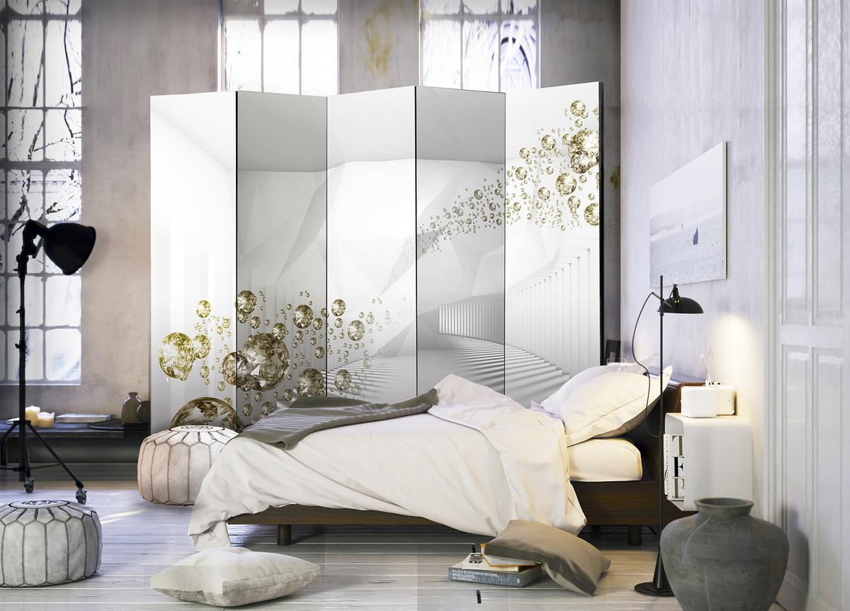 PARAVENT 5-tlg 225x172 cm Weiße Grafik - Weiß, Holz/Textil (225/172/3cm) - Muralo