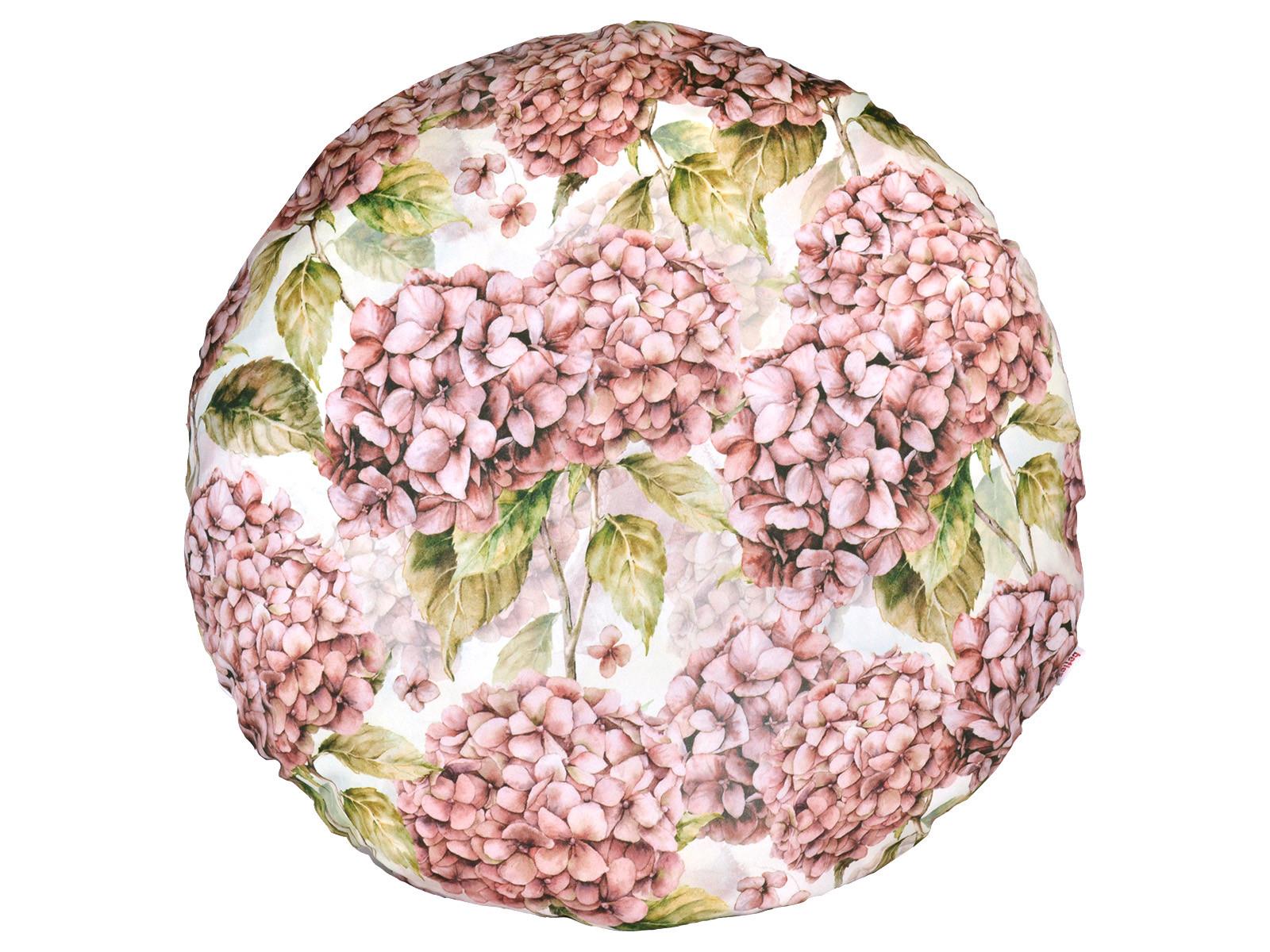 KISSENHÜLLE Rund Landlust-Hortensie burgundy-rose 60 cm Ø - Hellrosa/Dunkelrosa, Textil (60/60cm) - beties Heimtextil