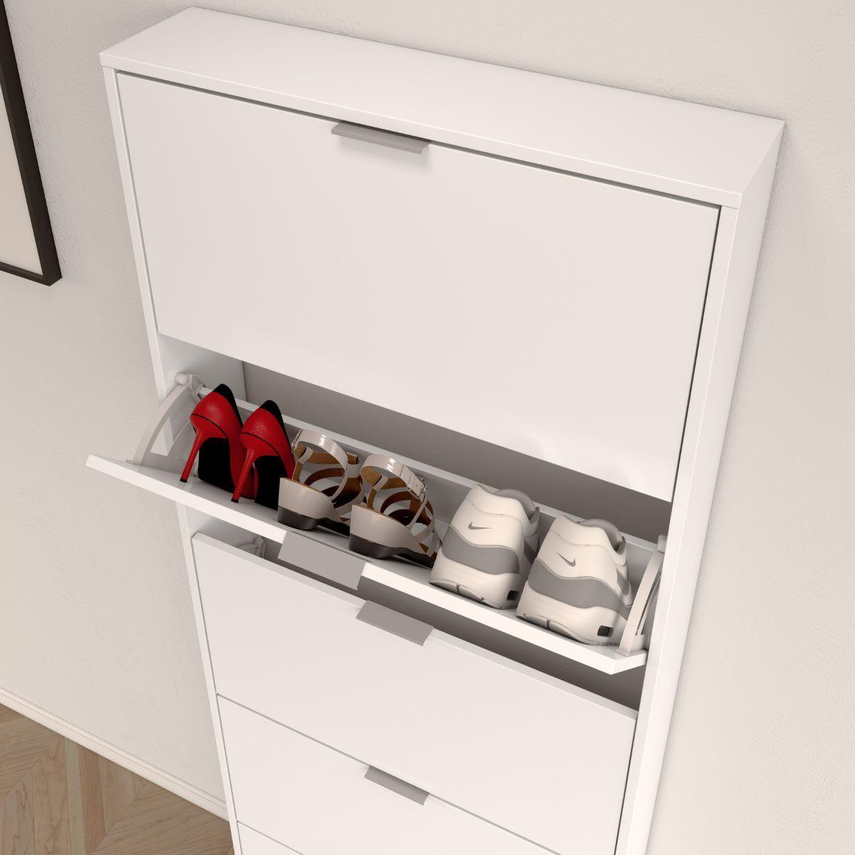 SCHUHSCHRANK 5 Klappen Zapateros - L70 cm - Weiß, Holzwerkstoff (17/180/44.3cm) - Calicosy