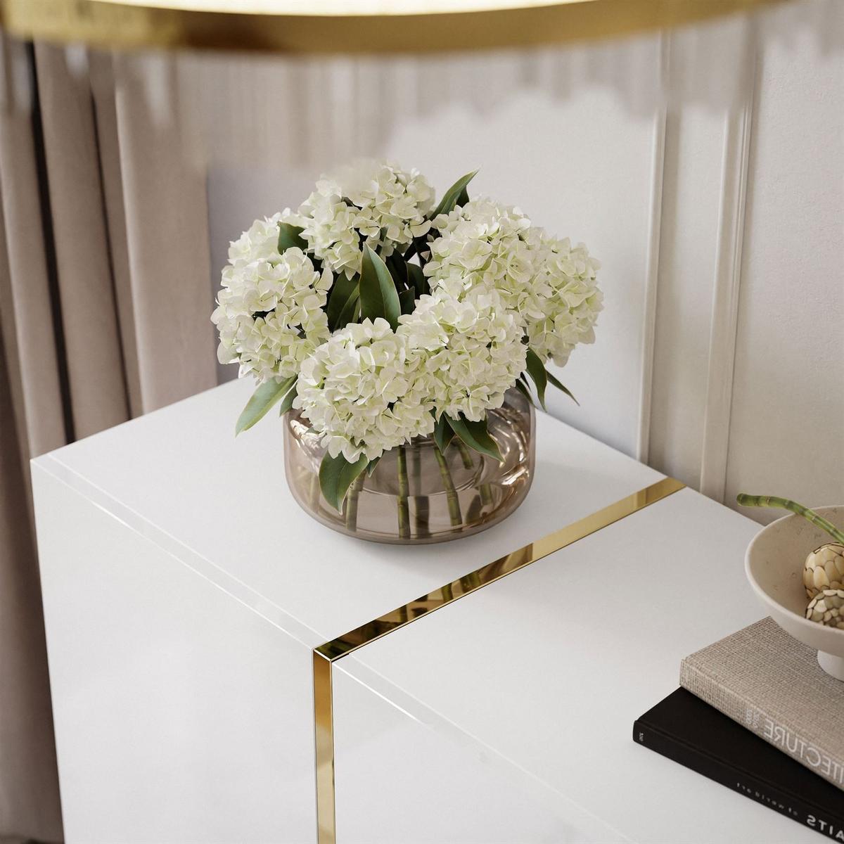 SIDEBOARD ONYX 4T 158 CM LUXURIÖSE KOMMODE MIT HOCHGLANZ FÜR DAS WOHNZIMMER PUSH OPEN - Goldfarben/Weiß, Holzwerkstoff (158/81/41cm) - Lookway