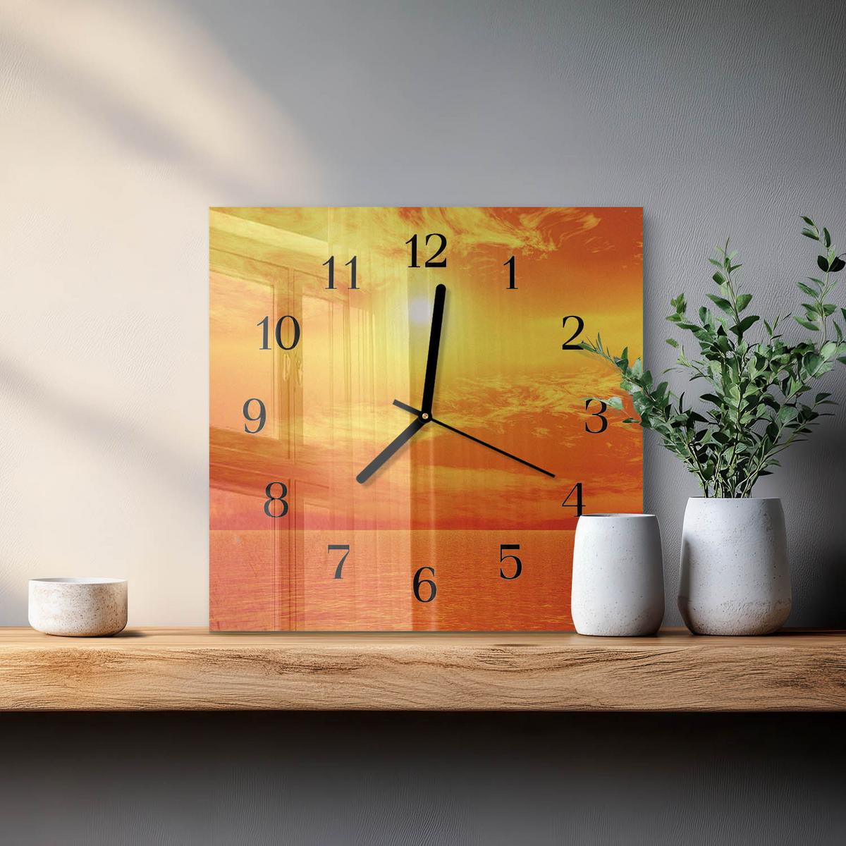 WANDUHR aus Glas 30x30 cm - Sonnig - Orange, Glas (30/30/0.4cm) - TULUP