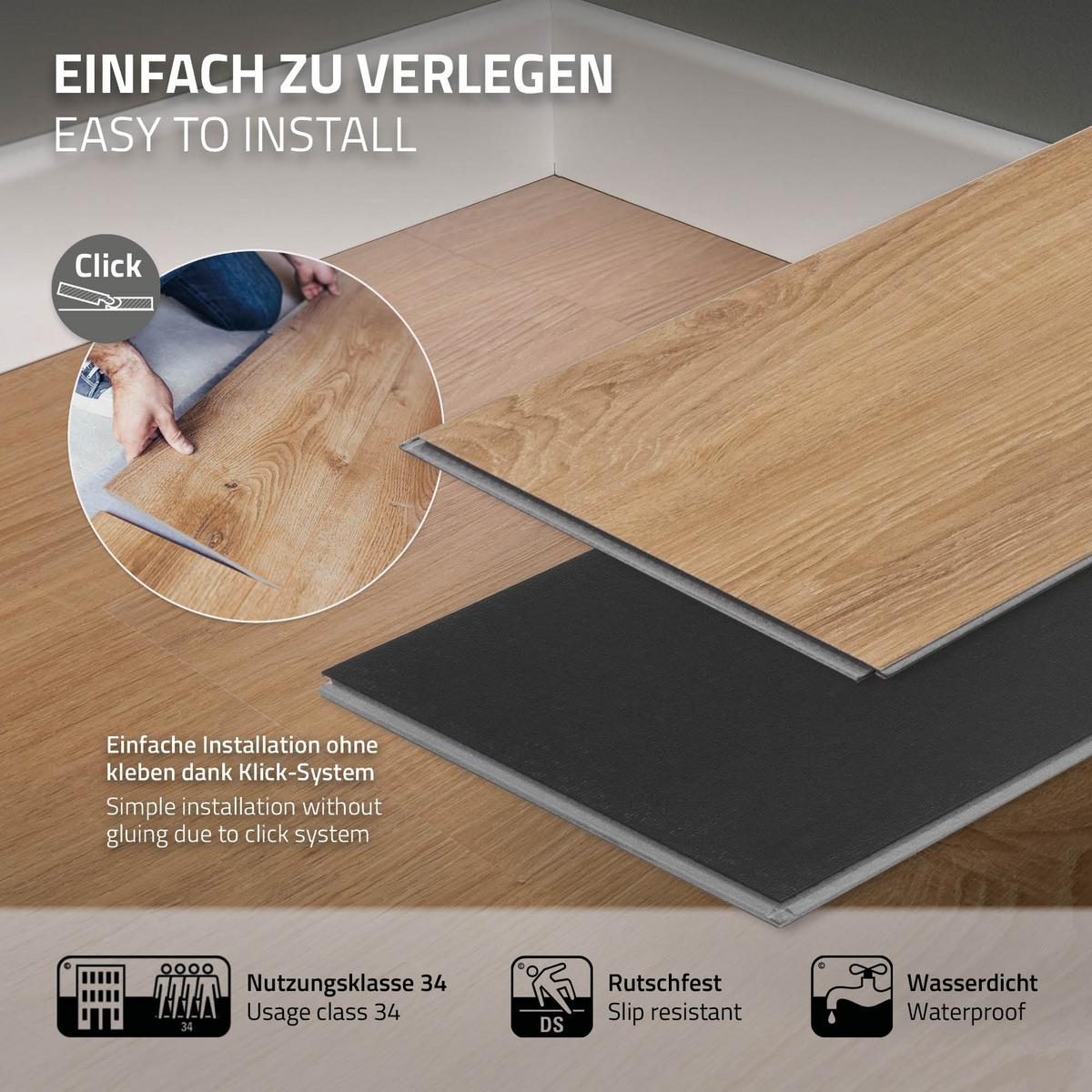 VINYLBODEN Click 6,16m²/28 Dielen Sandbar Eiche - Braun, Kunststoff (122/18/0.42cm) - ML-DESIGN