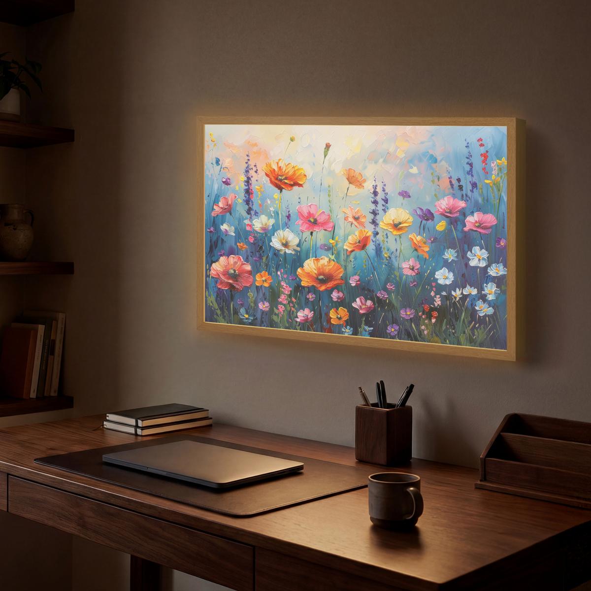 WANDLEUCHTE MIT AKKU Blumen - Natur - Aquarell - Kunst 60x40 cm - Multicolor, Holzwerkstoff (60/40/8cm) - OnlyWow