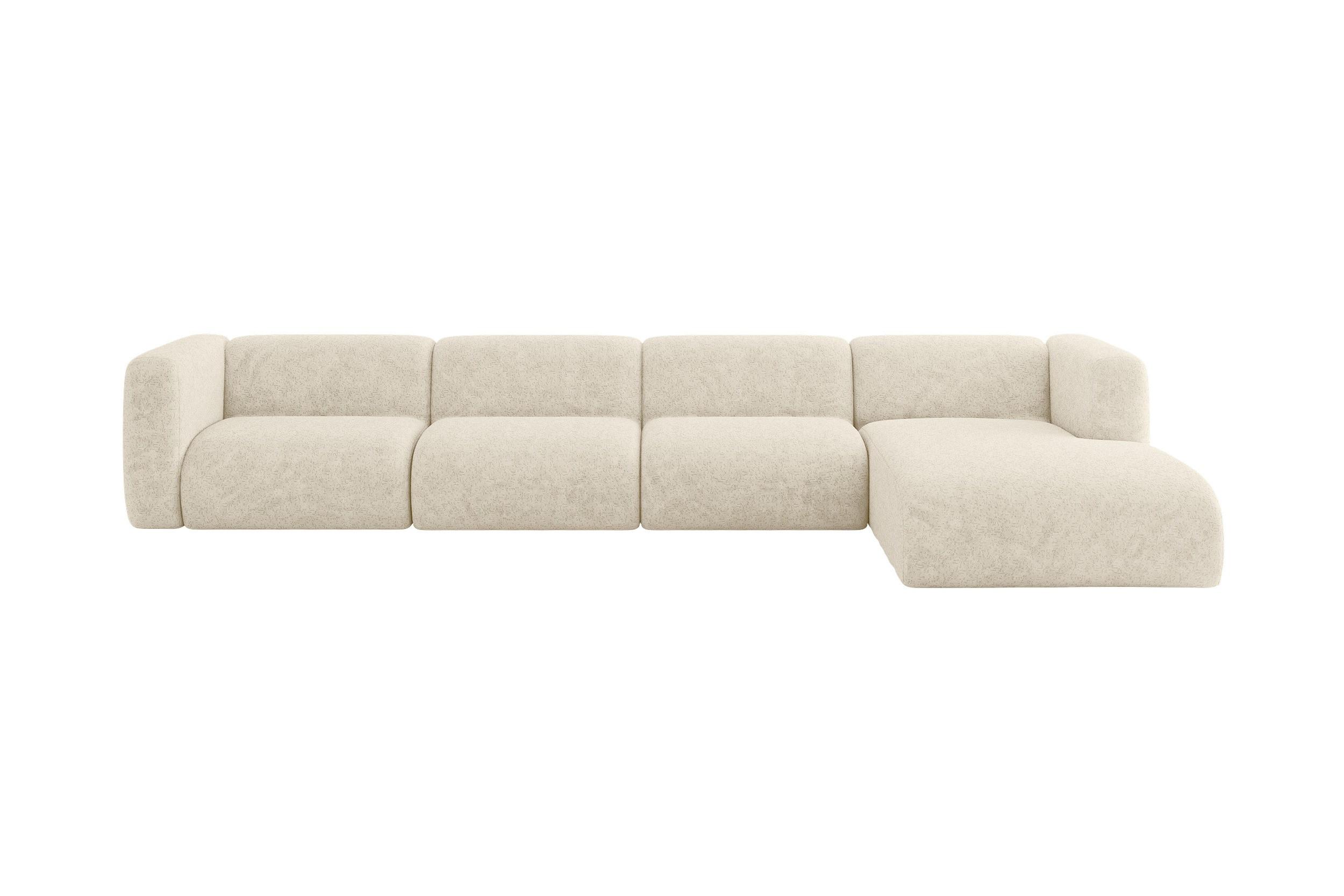 ECKSOFA Ottomane Rechts MIRA-L3 409x179x70 Creme Velours - Creme/Schwarz, Holzwerkstoff/Kunststoff (409/179cm) - ALTDECOR