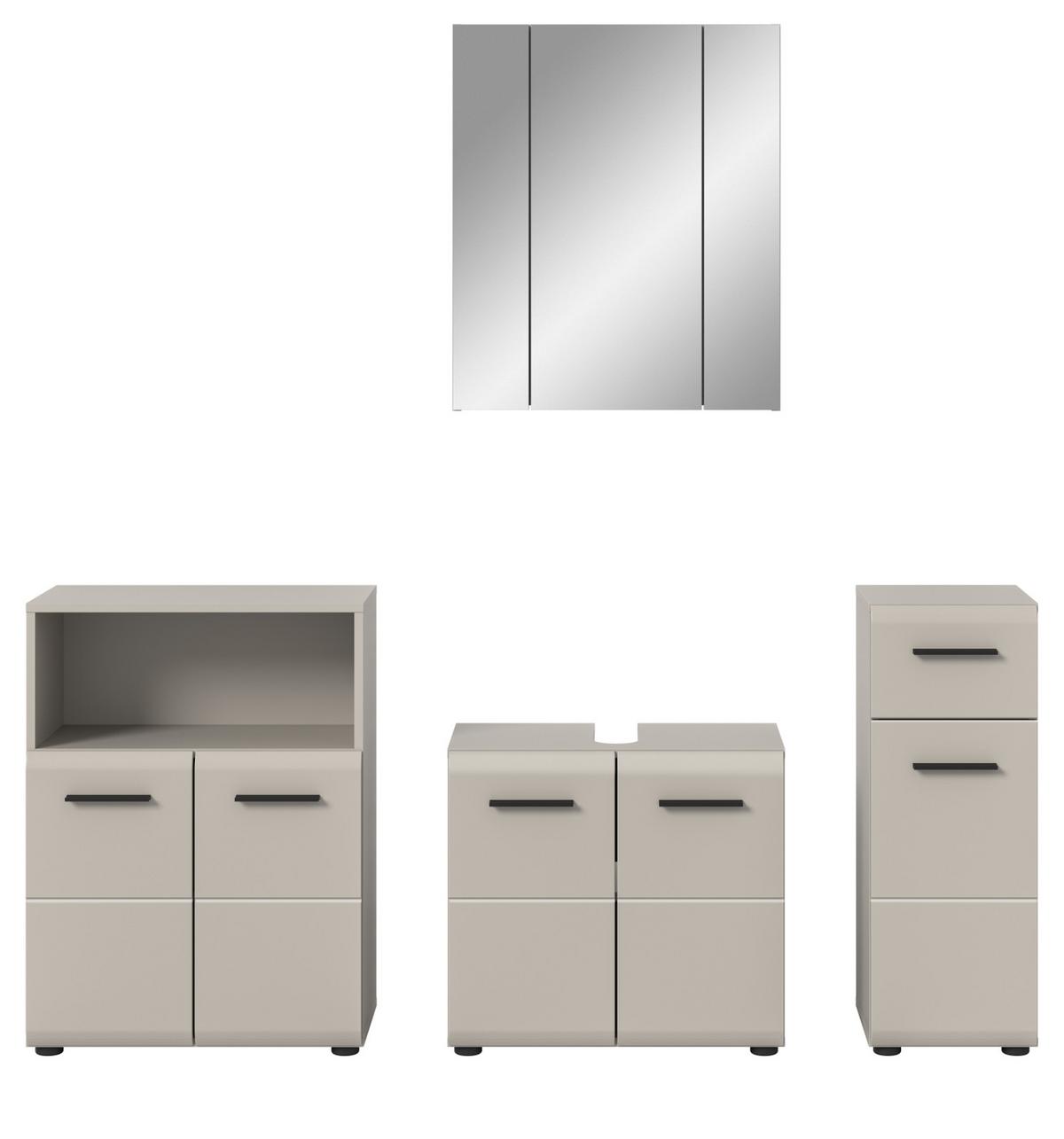 BADMÖBEL-SET Kaschmir 4-teilig 180 cm, Komplettset mit viel Stauraum - Kaschmir/Schwarz, Glas/Holzwerkstoff (180/185/30cm) - Inn.Furn