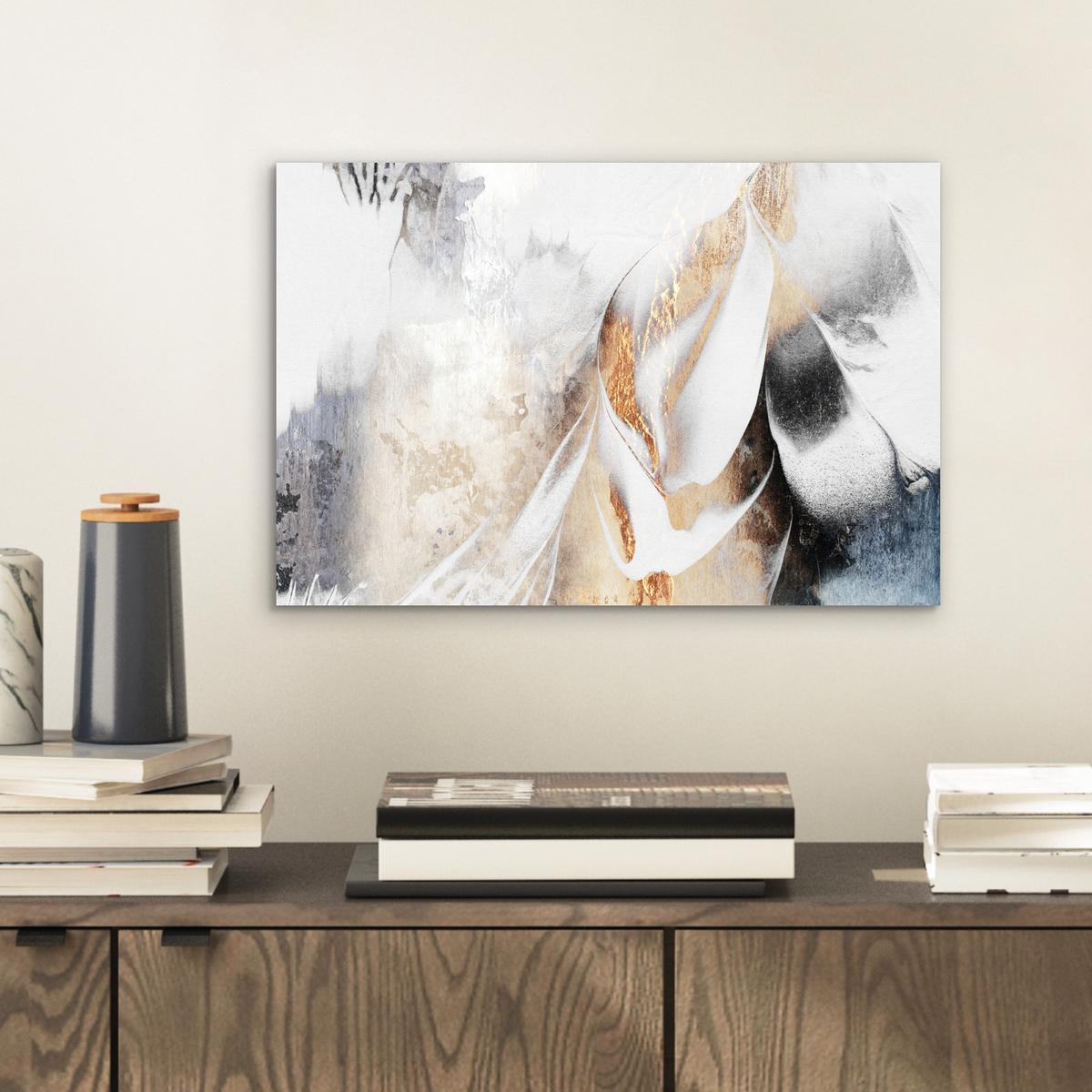 METALLBILD Luxus - Abstrakt - Gold - Weiß 30x20 cm - Goldfarben, Metall (30/20cm) - MuchoWow
