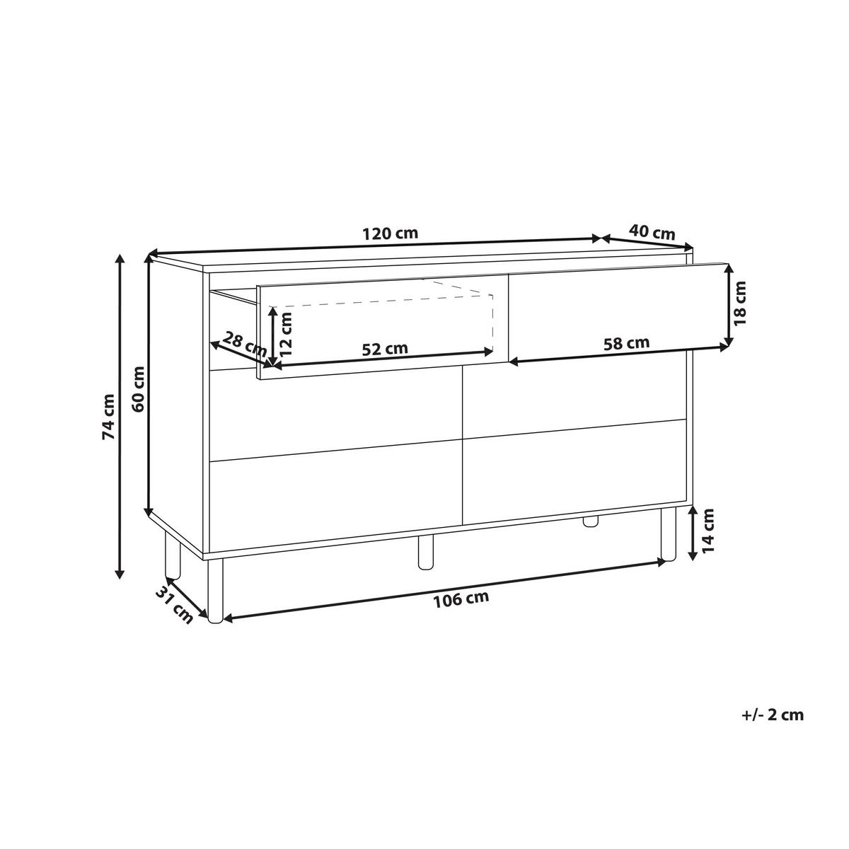KOMMODE mit 6 Schubladen Hellbraun Sharpe - Braun, Holzwerkstoff (120/74/40cm) - Beliani