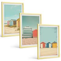 BILDER SET 3er Set - 40x60 cm Goldrahmen - Bunte Häuser, Strand, Sonne - Goldfarben, Kunststoff (40/60cm) - TULUP