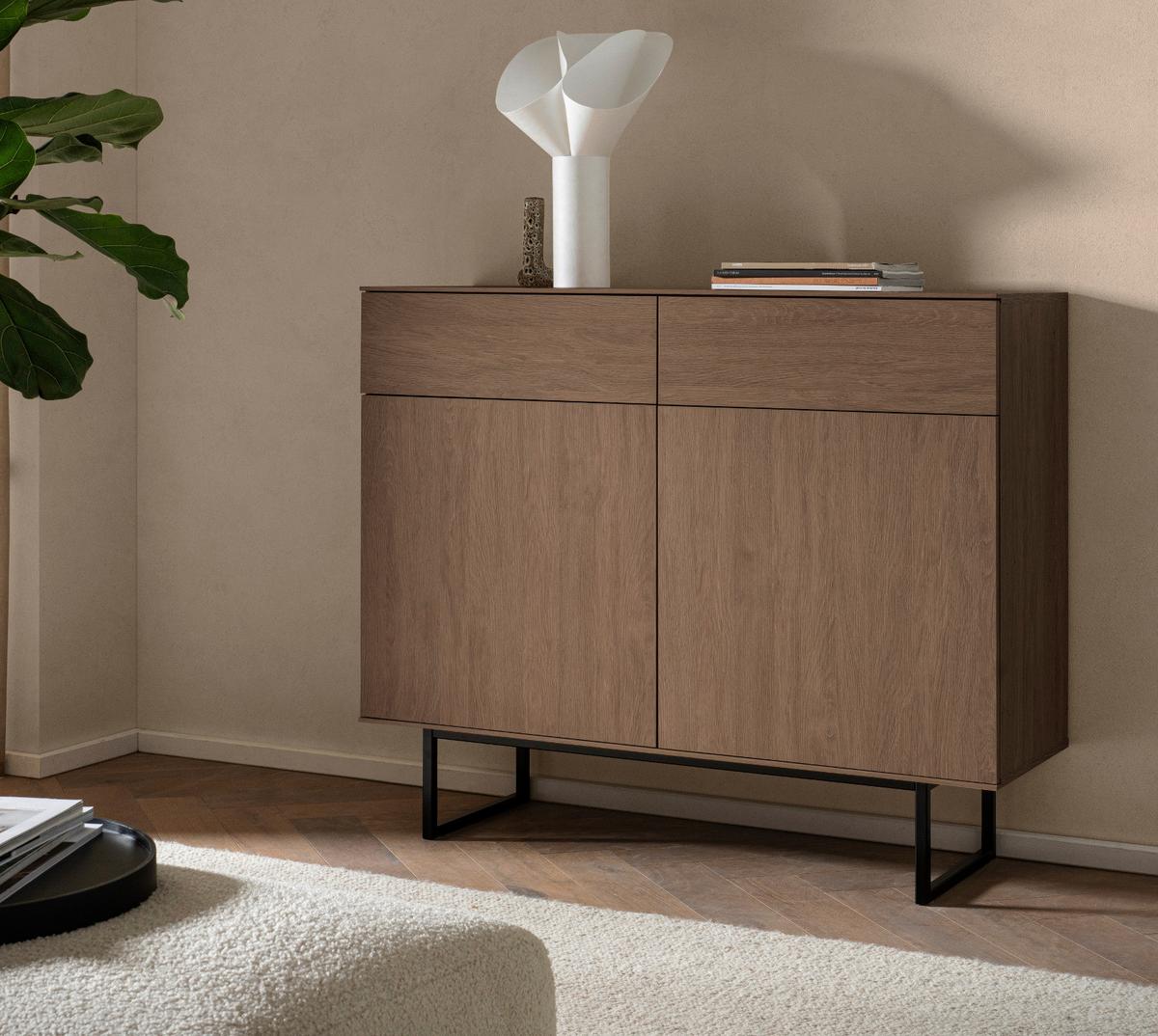 KOMMODE in Nussbaum 115 x 98 cm, Sideboard mit Push-to-Open - Nussbaumfarben/Schwarz, Holzwerkstoff/Metall (115/98/40cm) - Furn.Design