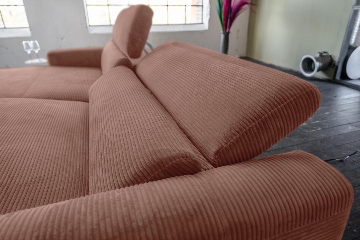 ECKSOFA LAISKA Braun Cord Relaxfunktion - Schwarz/Braun, Textil/Metall (282/177cm) - KAWOLA