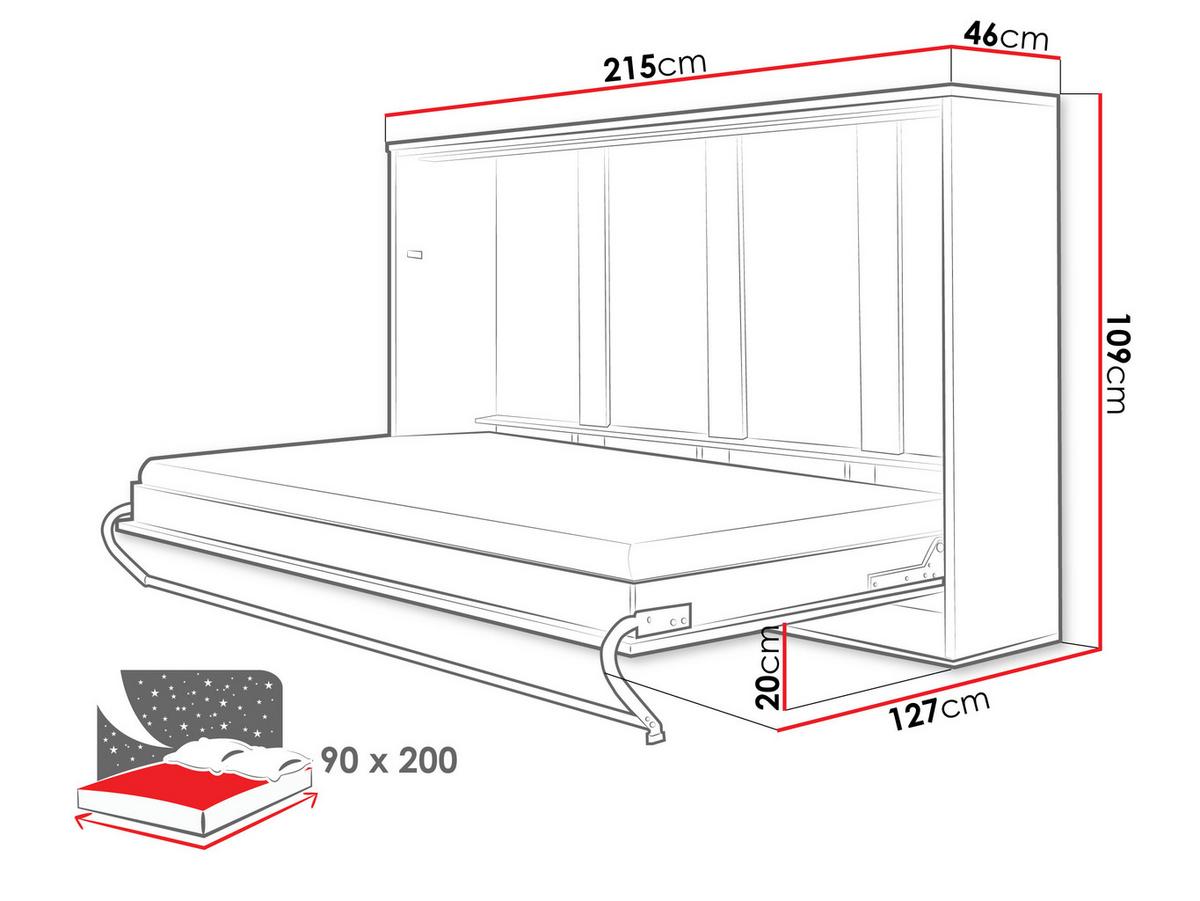 SCHRANKBETT Concept Pro II Horizontal - Weiß Hochglanz, Holzwerkstoff (90/200cm) - MIRJAN24