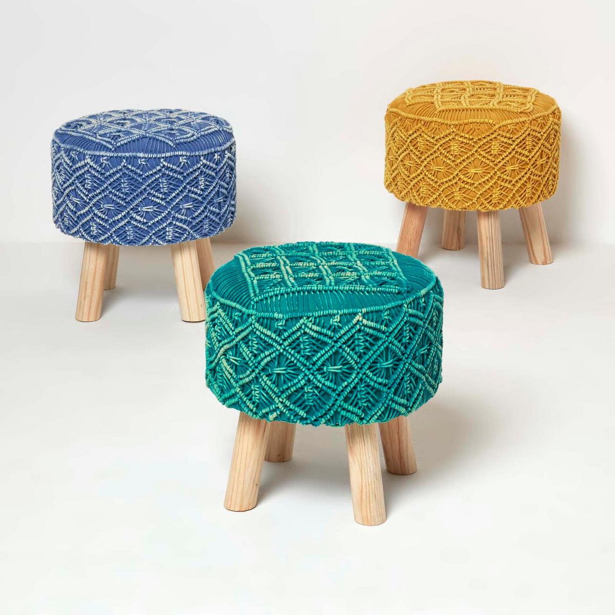MAKRAMEE-HOCKER Willow gelb, 41/41/43 cm - Gelb, Textil (41/43/41cm) - Homescapes