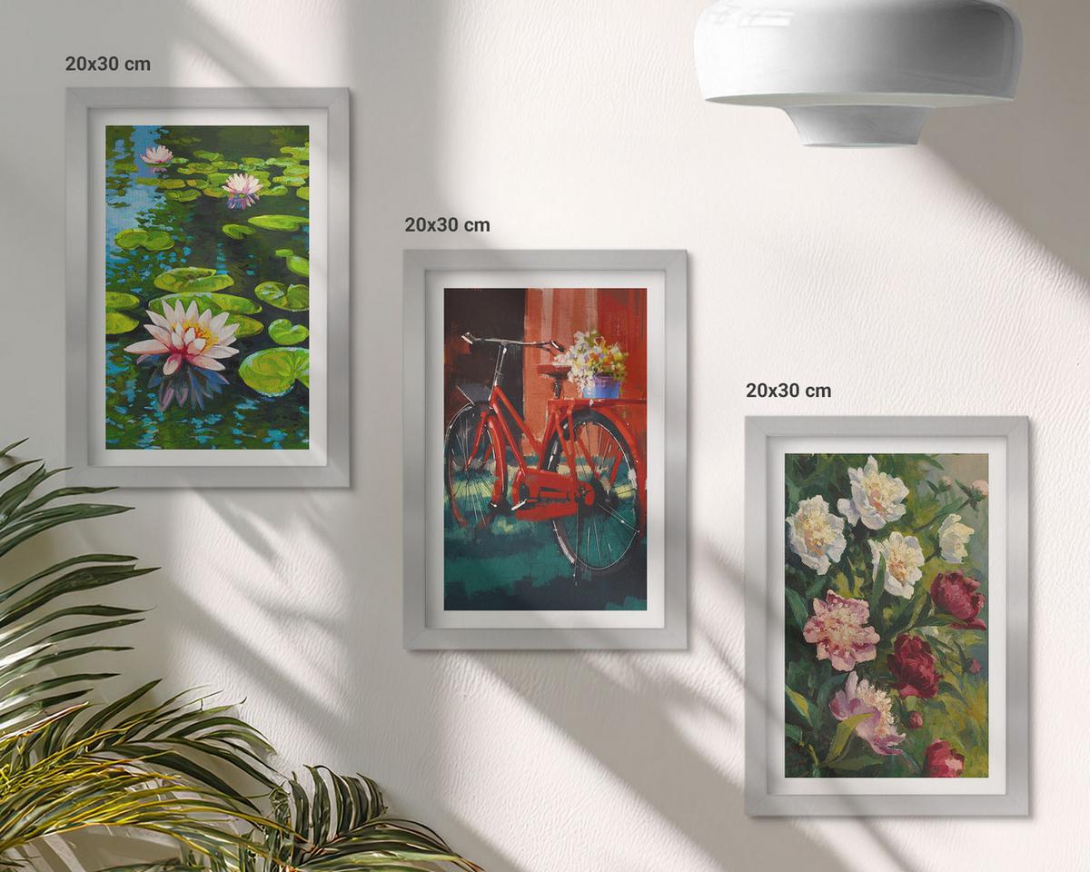 BILDER SET 3er Set - 20x30 cm Silberner Rahmen - Lilien im Garten, bunte Blumen - Silberfarben, Kunststoff (20/30cm) - TULUP