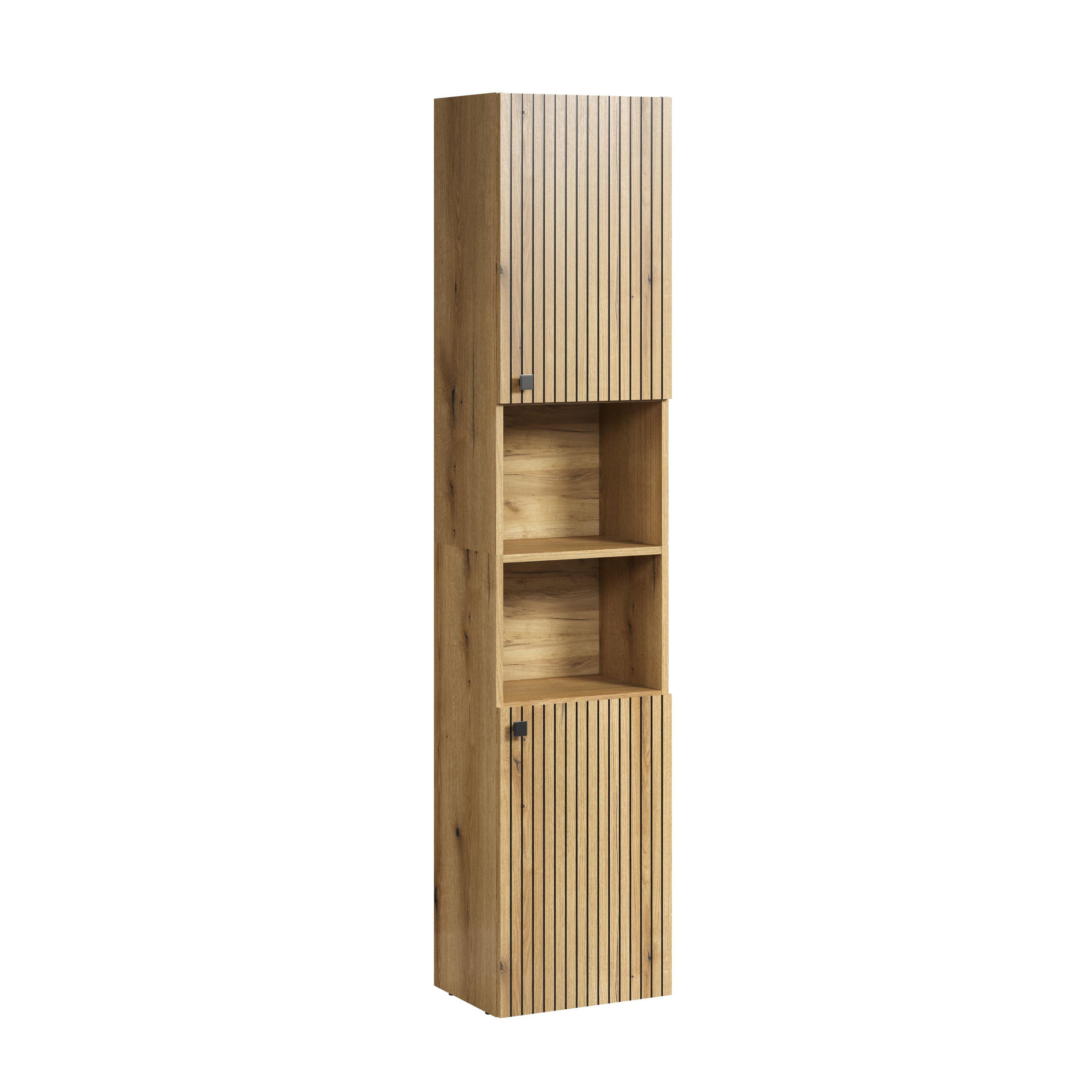 BADEZIMMERSÄULE mit Rillen, 2 Türen und 2 Fächern - purebliss 112/15/44,5 cm - Eichefarben, Holzwerkstoff (40/186/31cm) - Trendteam