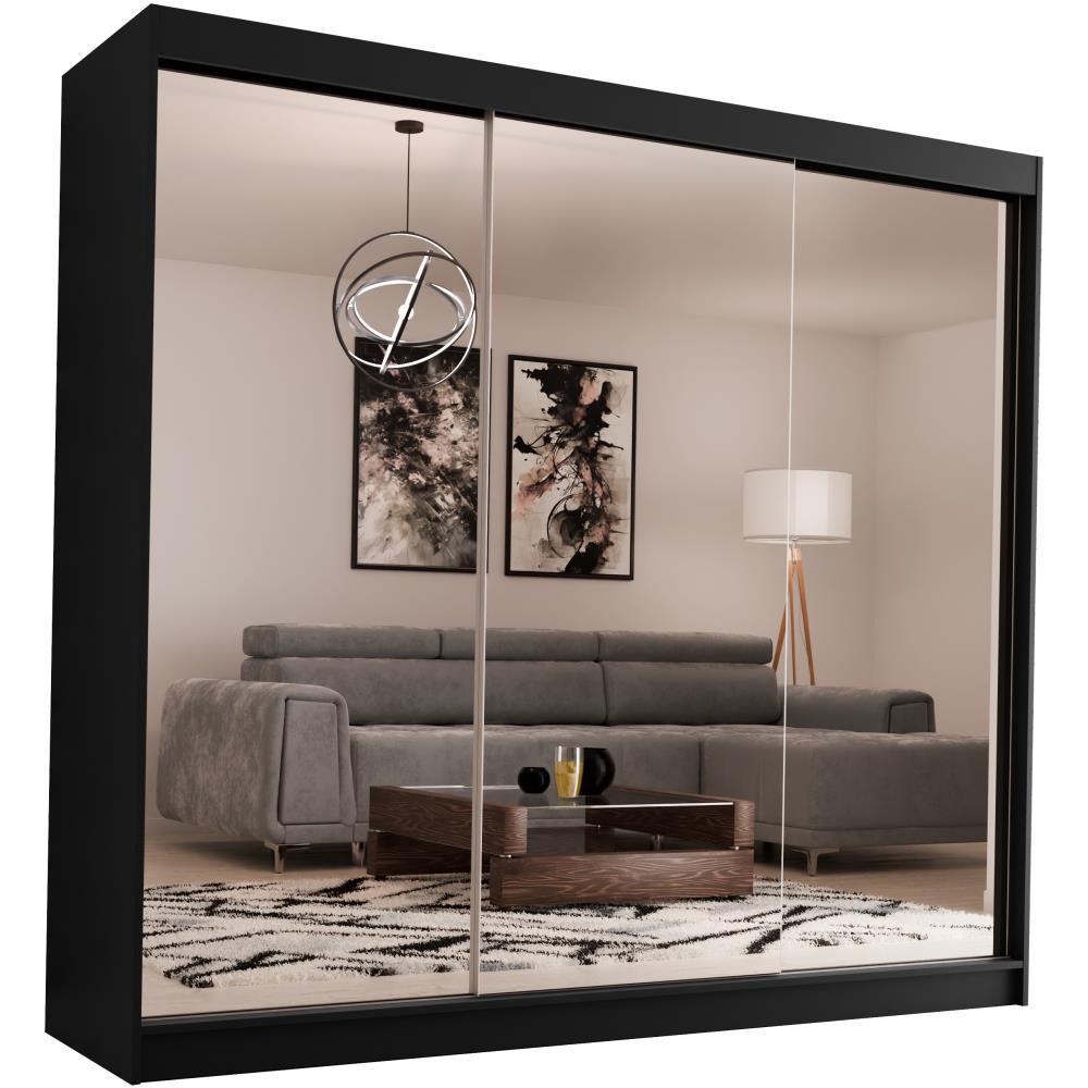 SCHWEBETÜRENSCHRANK Debra II 240/216/61 schwarz mit Spiegel und Schubladen - Schwarz, Holzwerkstoff (240/216/61cm) - Beautysofa