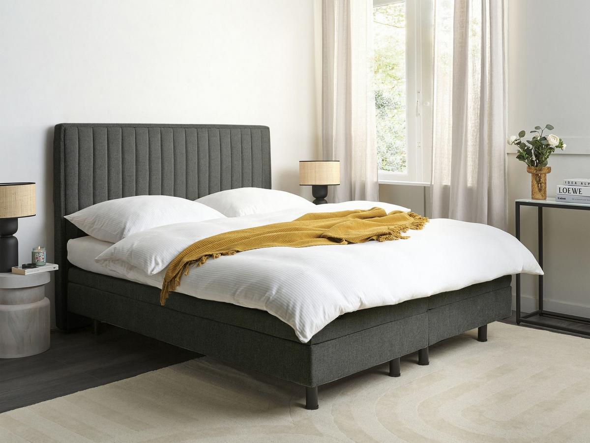 BETT 160/200 cm Dunkelgrau Duke II - Dunkelgrau/Schwarz, Textil (160/200cm) - Beliani