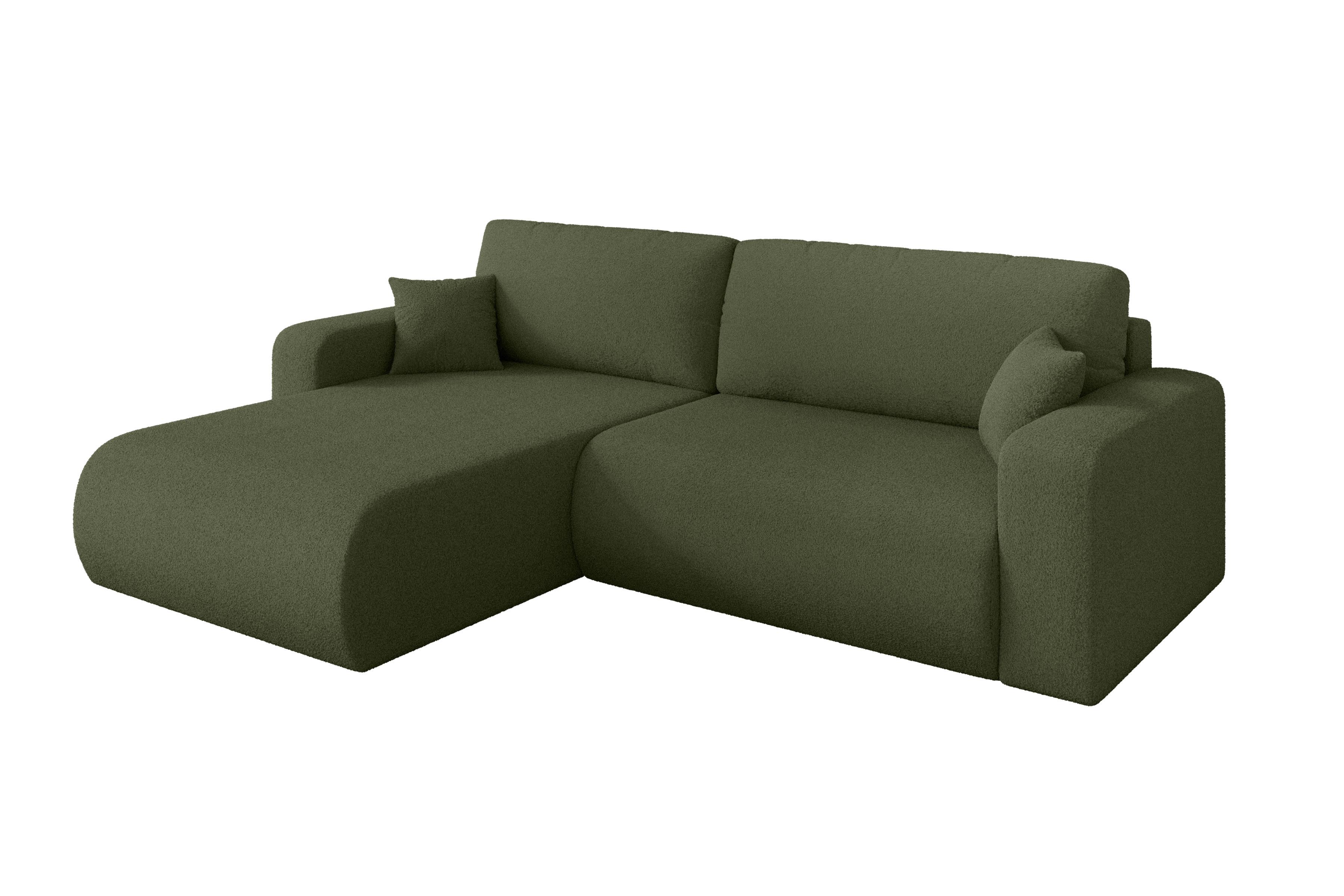 ECKSOFA mit Schlaffunktion Ottomane Links BERY-L 276x193x88 Grün Bouclé - Schwarz/Olivgrün, Holzwerkstoff/Kunststoff (276/193cm) - ALTDECOR