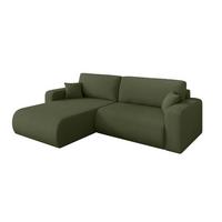 ECKSOFA mit Schlaffunktion Ottomane Links BERY-L 276x193x88 Grün Bouclé - Schwarz/Olivgrün, Holzwerkstoff/Kunststoff (276/193cm) - ALTDECOR
