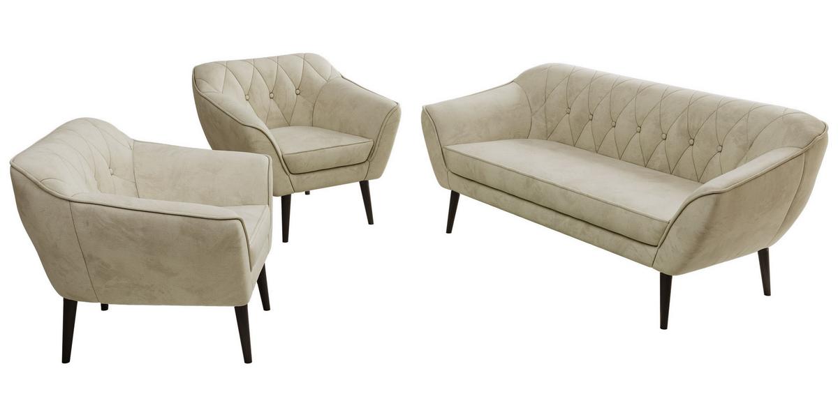 SITZGARNITUR PIRS 3+1+1 - Beige Velvet - Schwarze Beine - Beige/Schwarz, Holzwerkstoff/Textil (180/75/74cm) - MKS