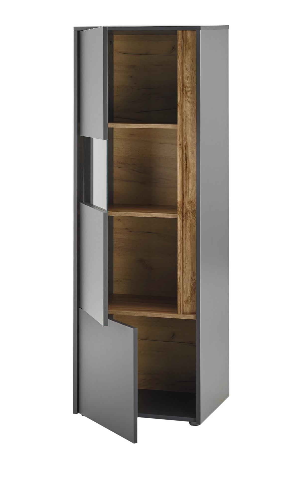 VITRINEN-SET 3-teilig grau matt, Wotan Eiche, Wohnkombination 3 x Vitrine, 190 x 155 cm - Anthrazit/Eiche Wotan, Holz/Holzwerkstoff (190/155/40cm) - Furn.Design