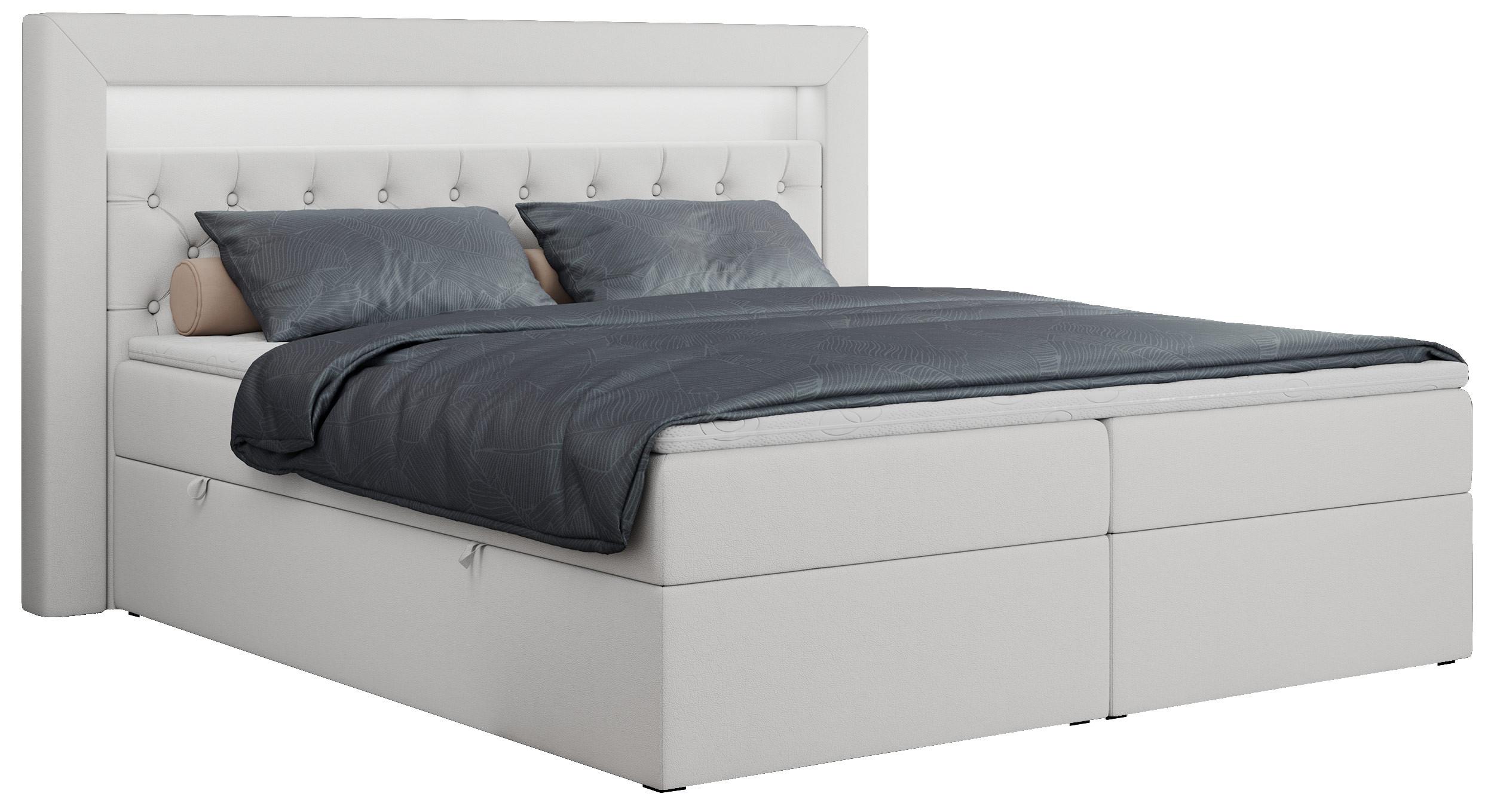 BOXBETT GOLD-6 LED 120/200 Weiß Kunstleder - H4 - Weiß, Holz/Textil (120/200cm) - MKS